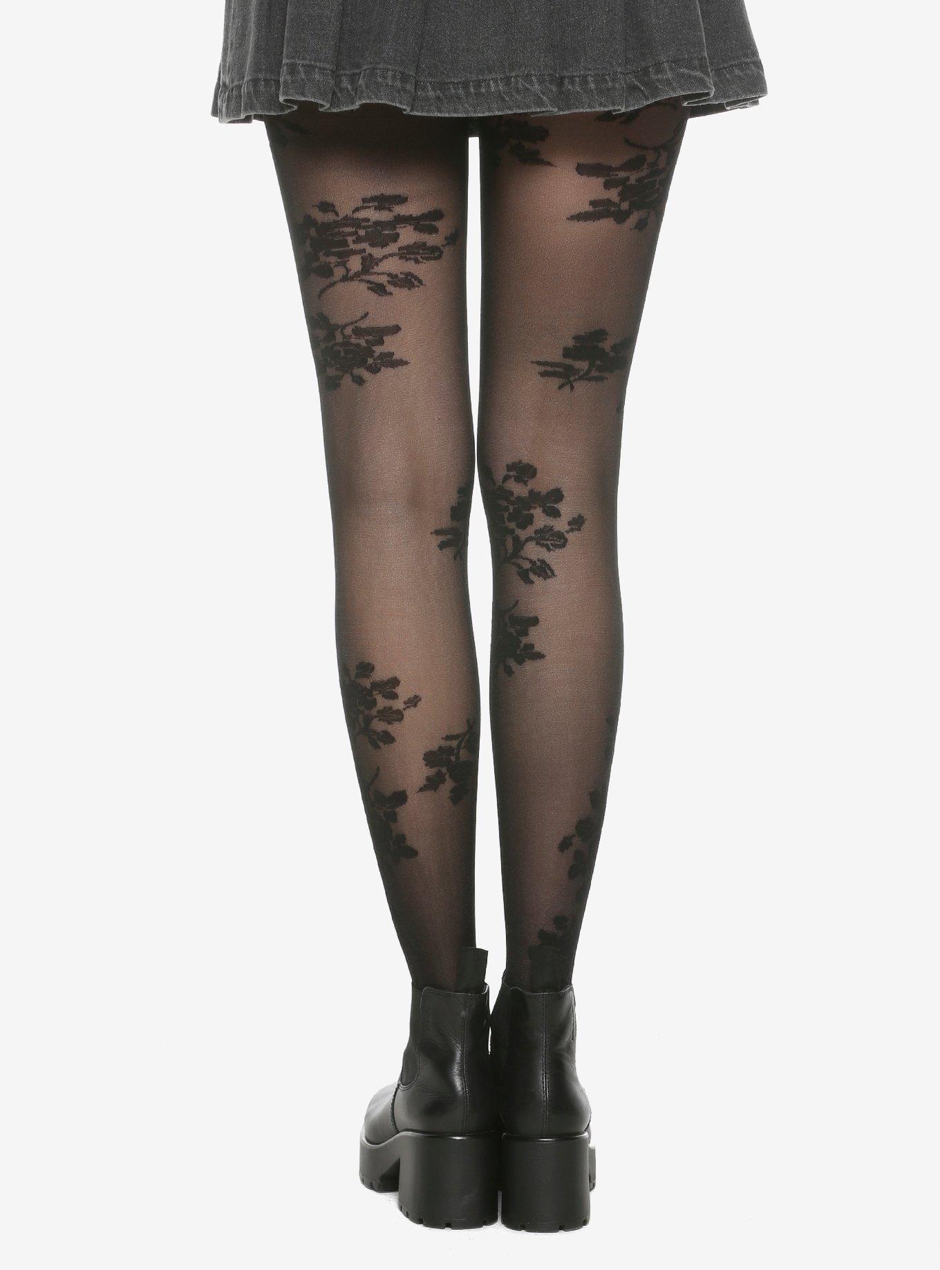 Black Floral Tights, , alternate