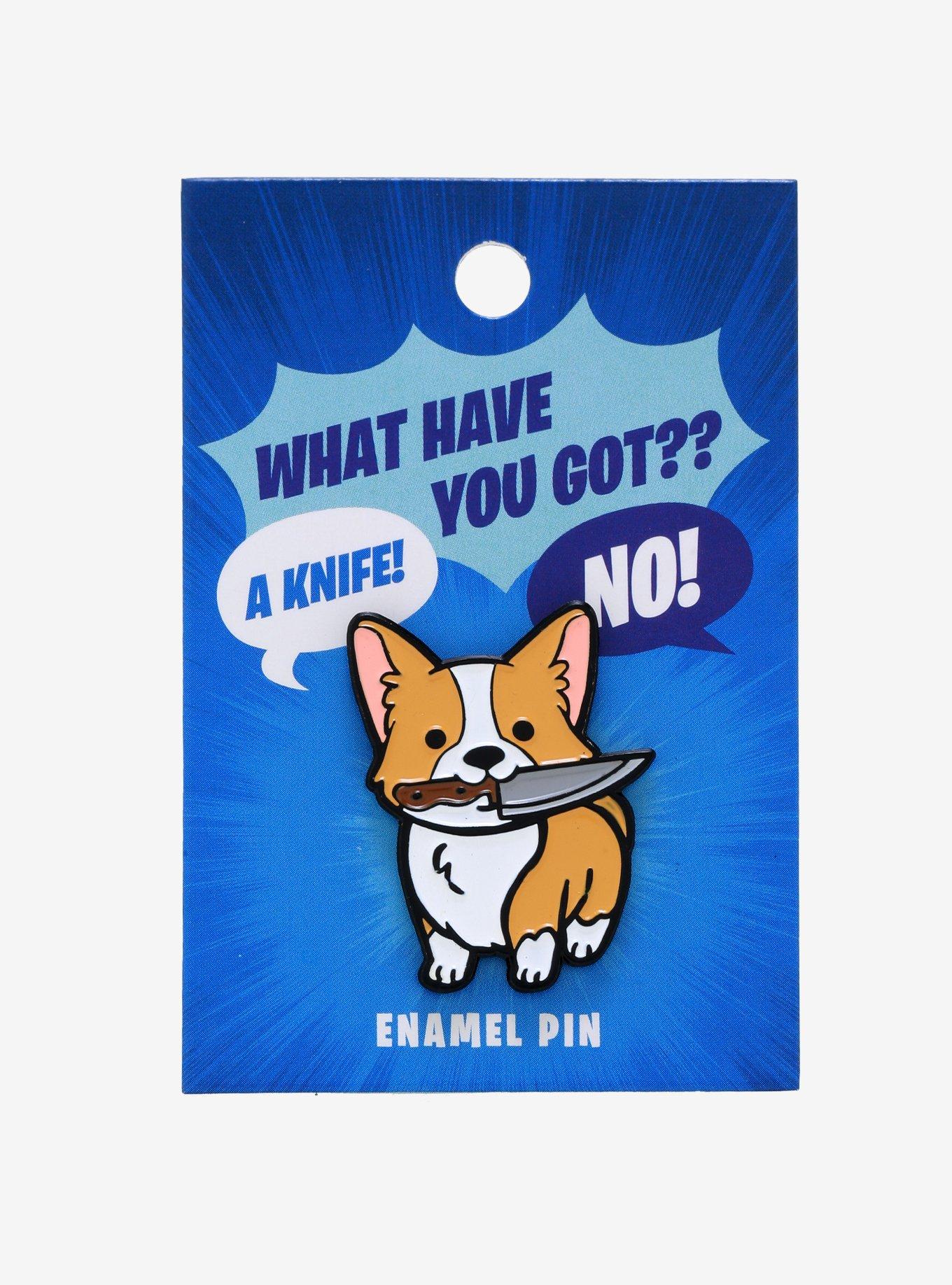 Corgi With Knife Enamel Pin, , alternate