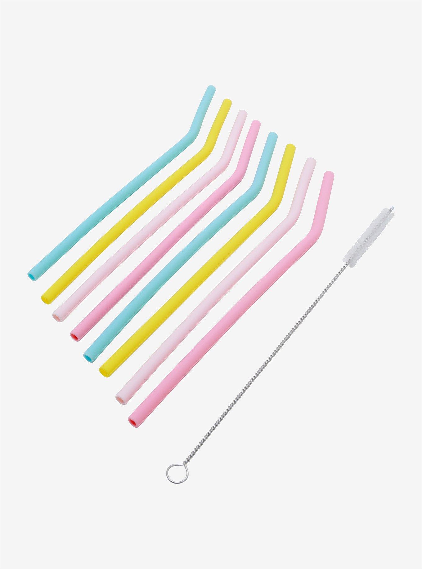 Pastel Silicone Reusable Straw Set, , alternate