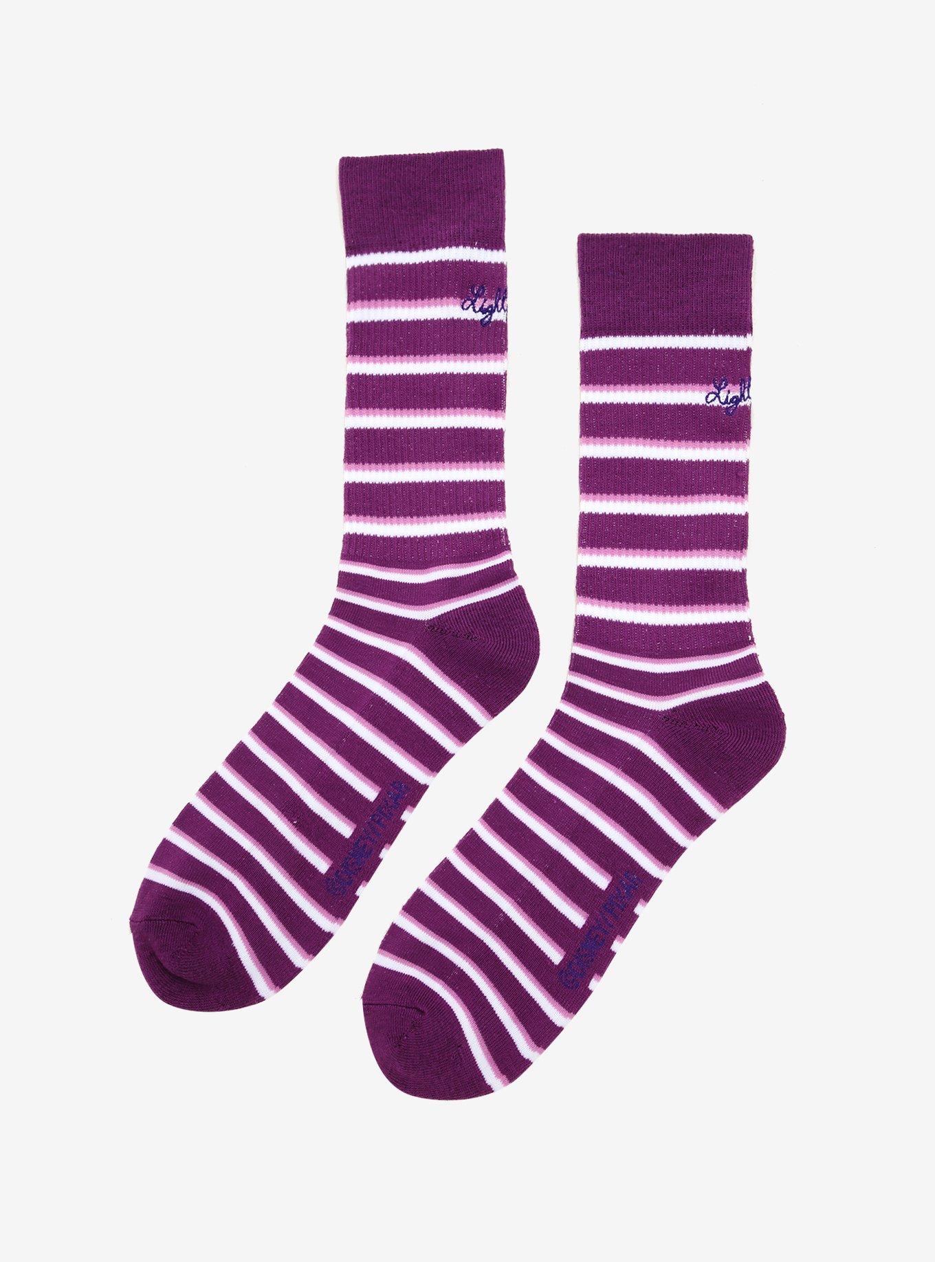 Disney Pixar Onward Wilden Lightfoot Purple Striped Crew Socks - BoxLunch Exclusive, , alternate