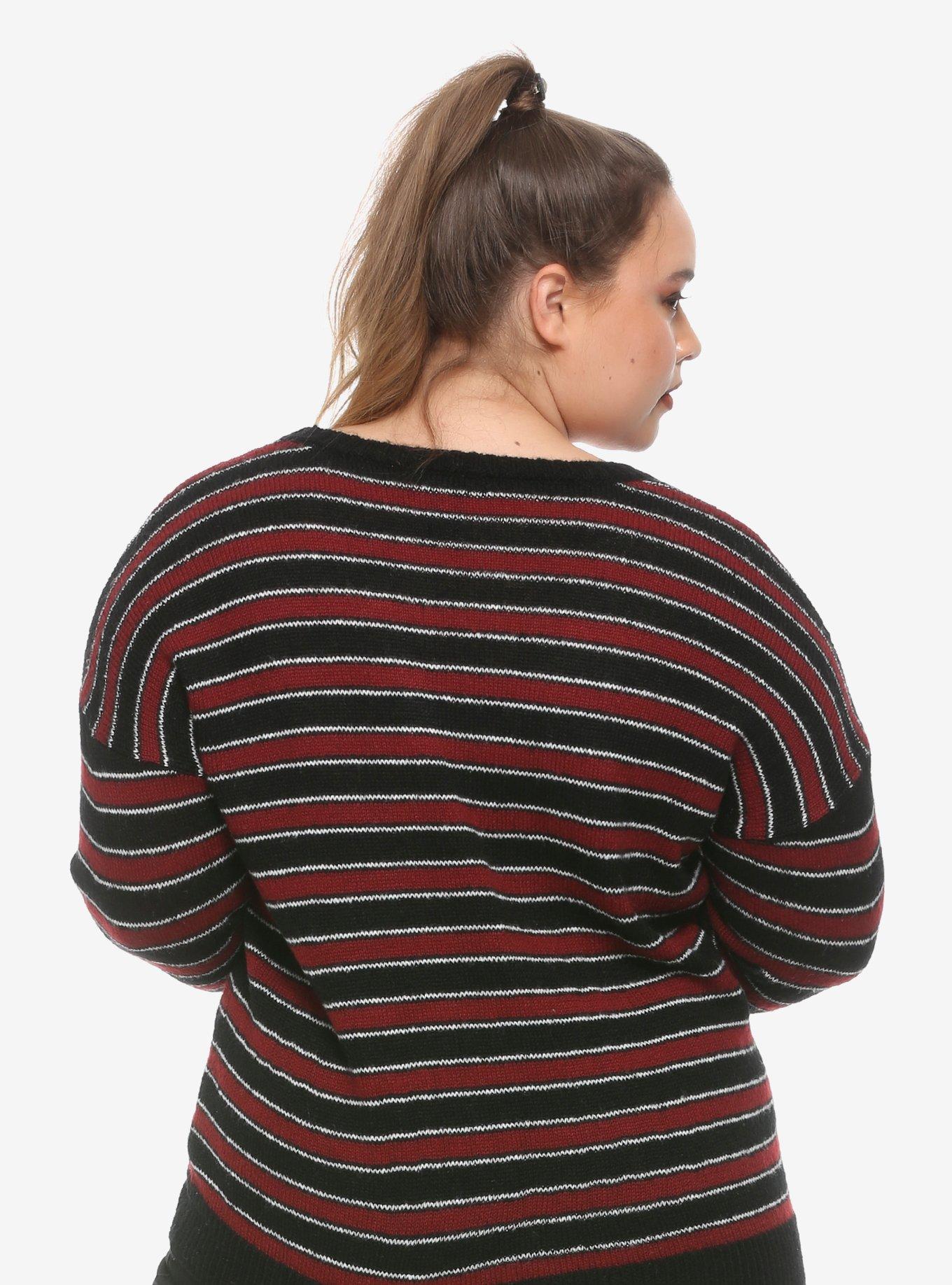 Red Black & White Striped Girls Cardigan Plus Size, RED, alternate