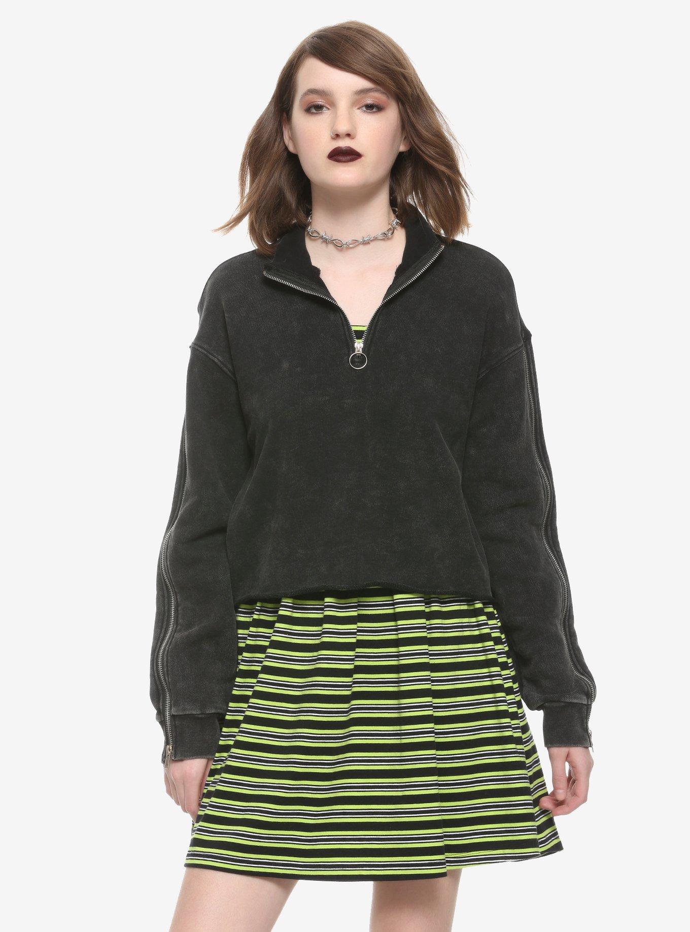 Green & Black Striped Skater Dress, STRIPES, alternate