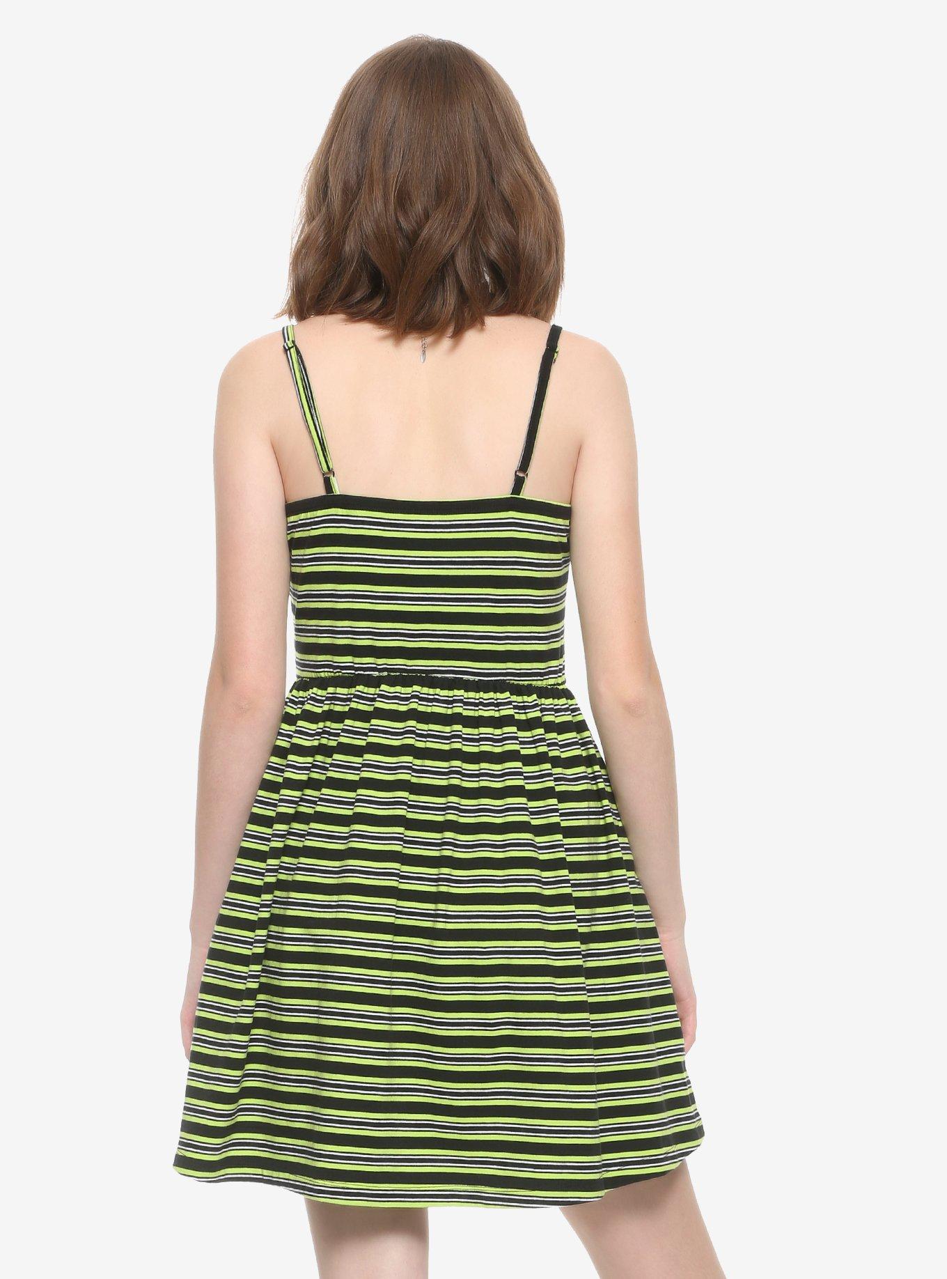 Green & Black Striped Skater Dress, STRIPES, alternate