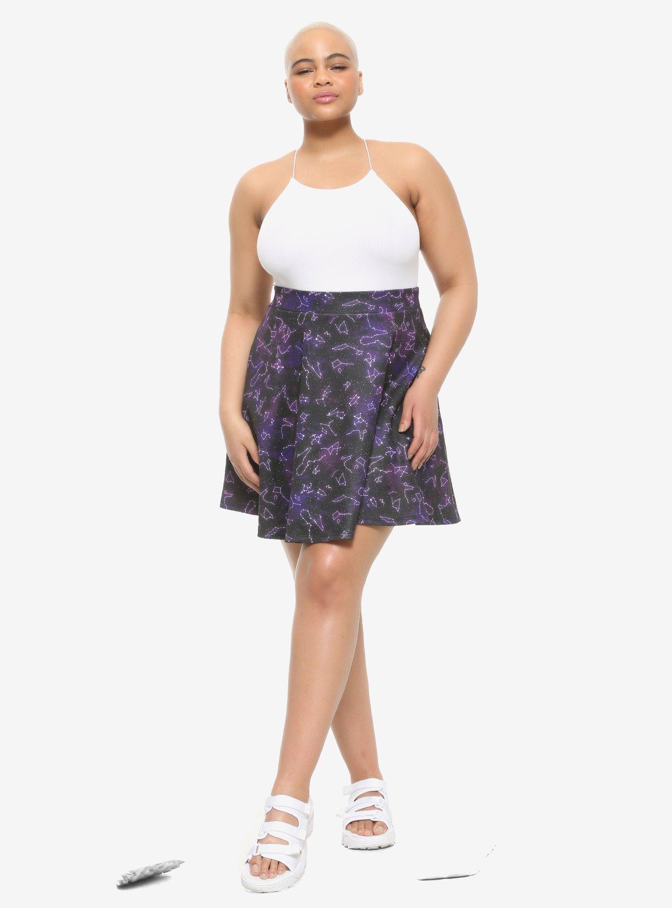Constellation Print Skater Skirt Plus Size, GALAXY, alternate