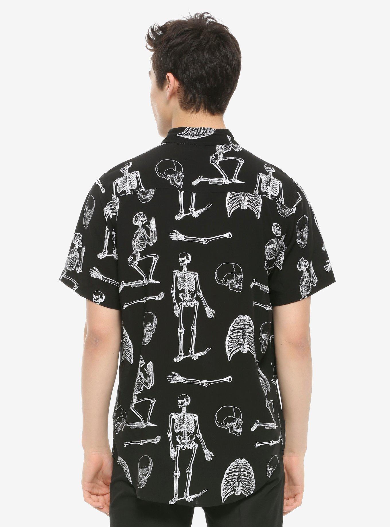 Black & White Skeleton Woven Button-Up, BLACK, alternate
