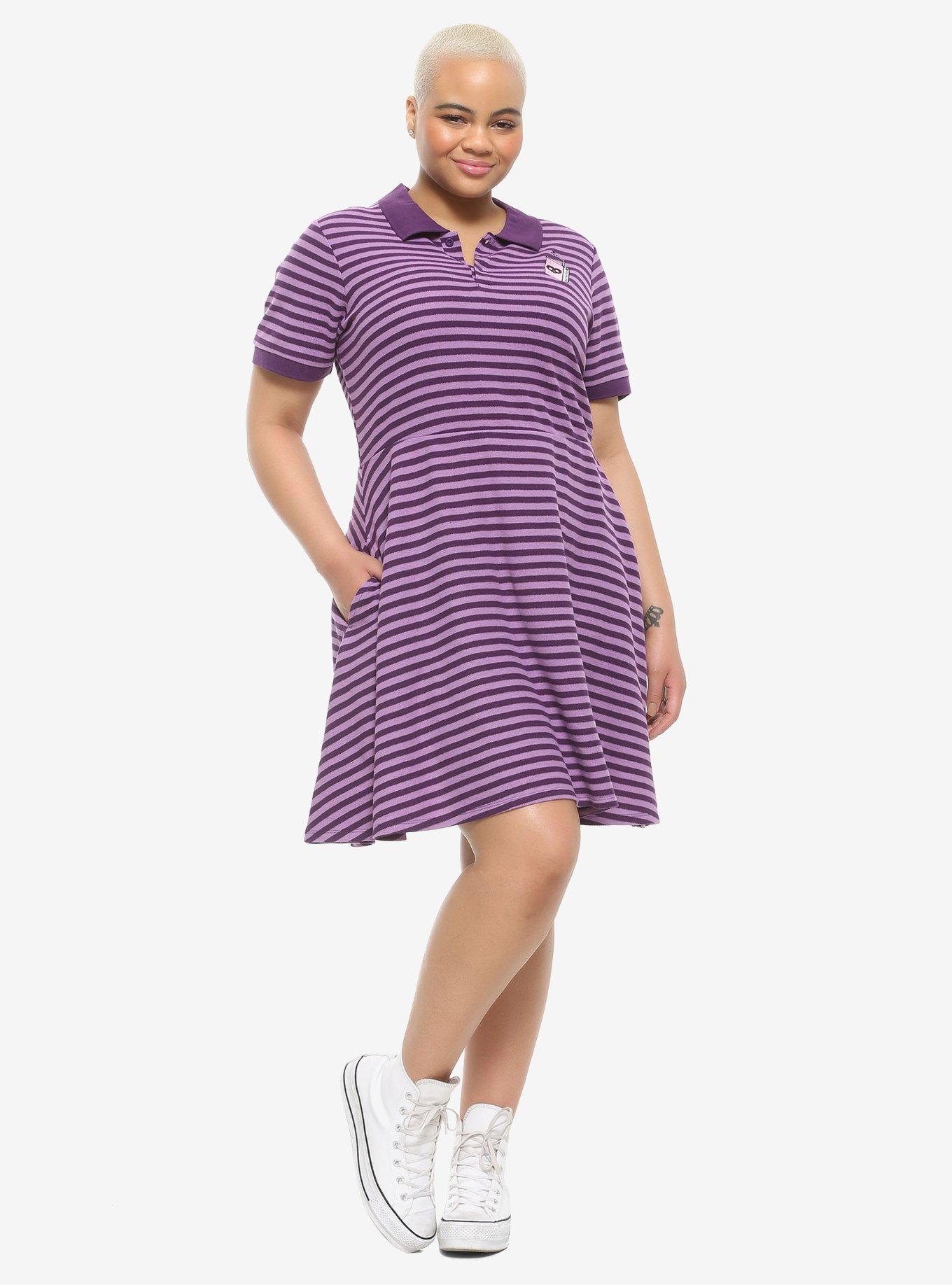 Ex-Boyfriend Tears Purple Striped Polo Dress Plus Size, STRIPES, alternate