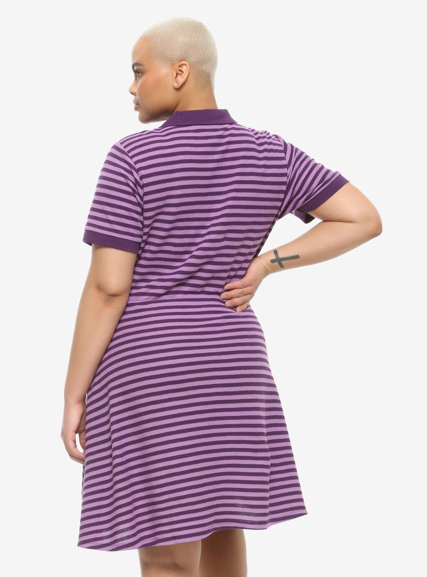 Ex-Boyfriend Tears Purple Striped Polo Dress Plus Size, STRIPES, alternate