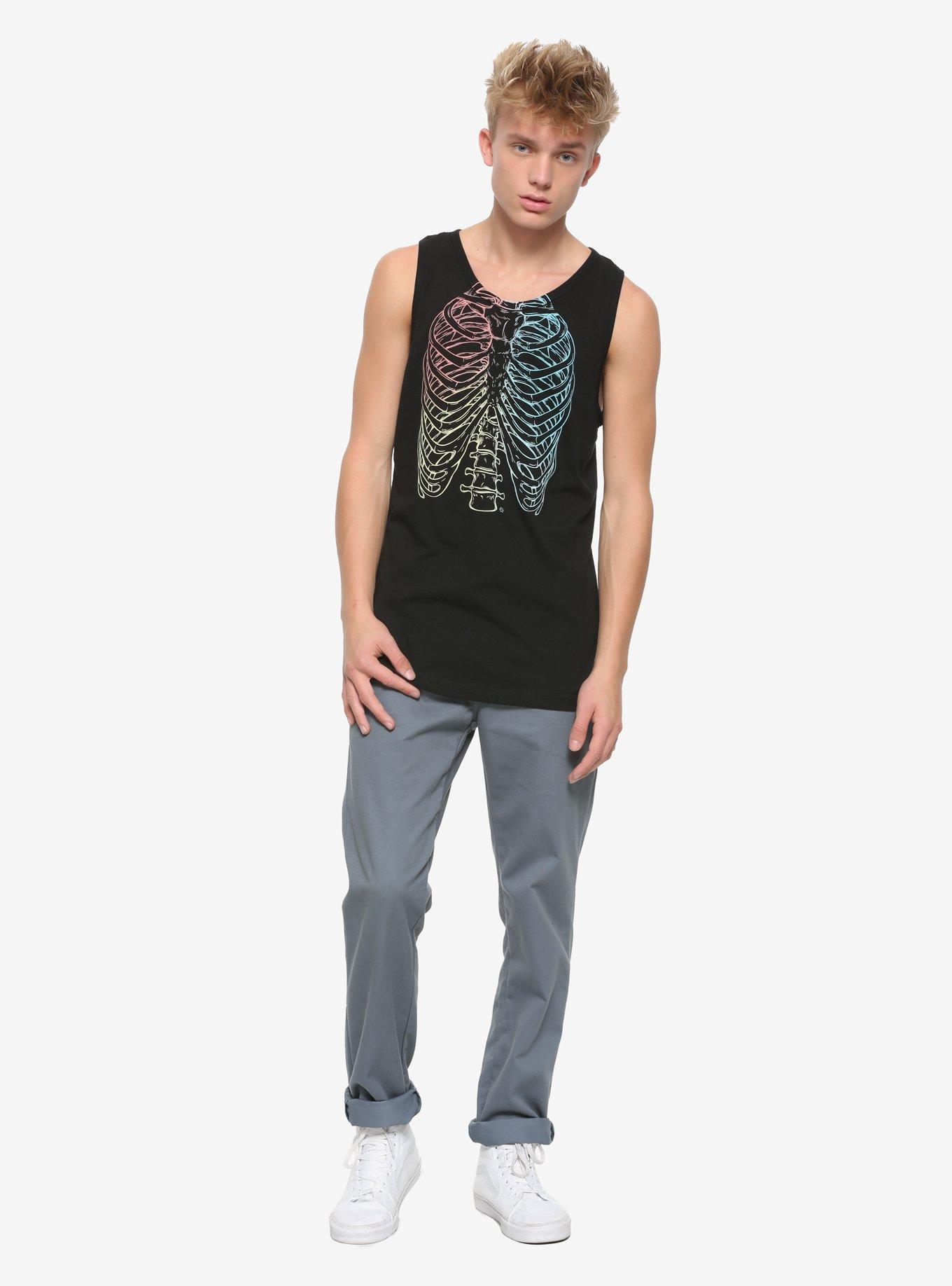 Rainbow Rib Cage Tank Top, BLACK, alternate