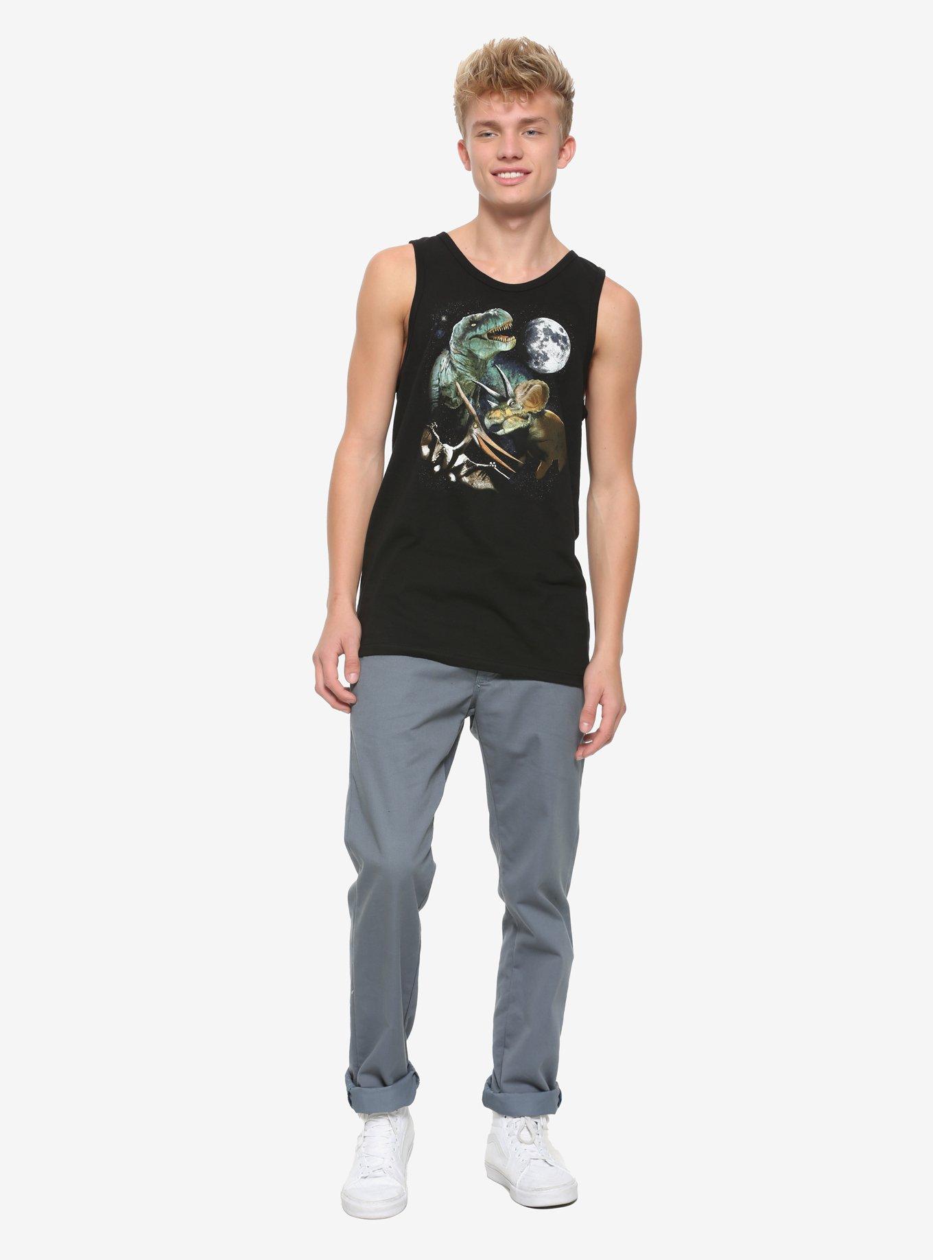 Dinosaur Trio & Moon Tank Top, BLACK, alternate