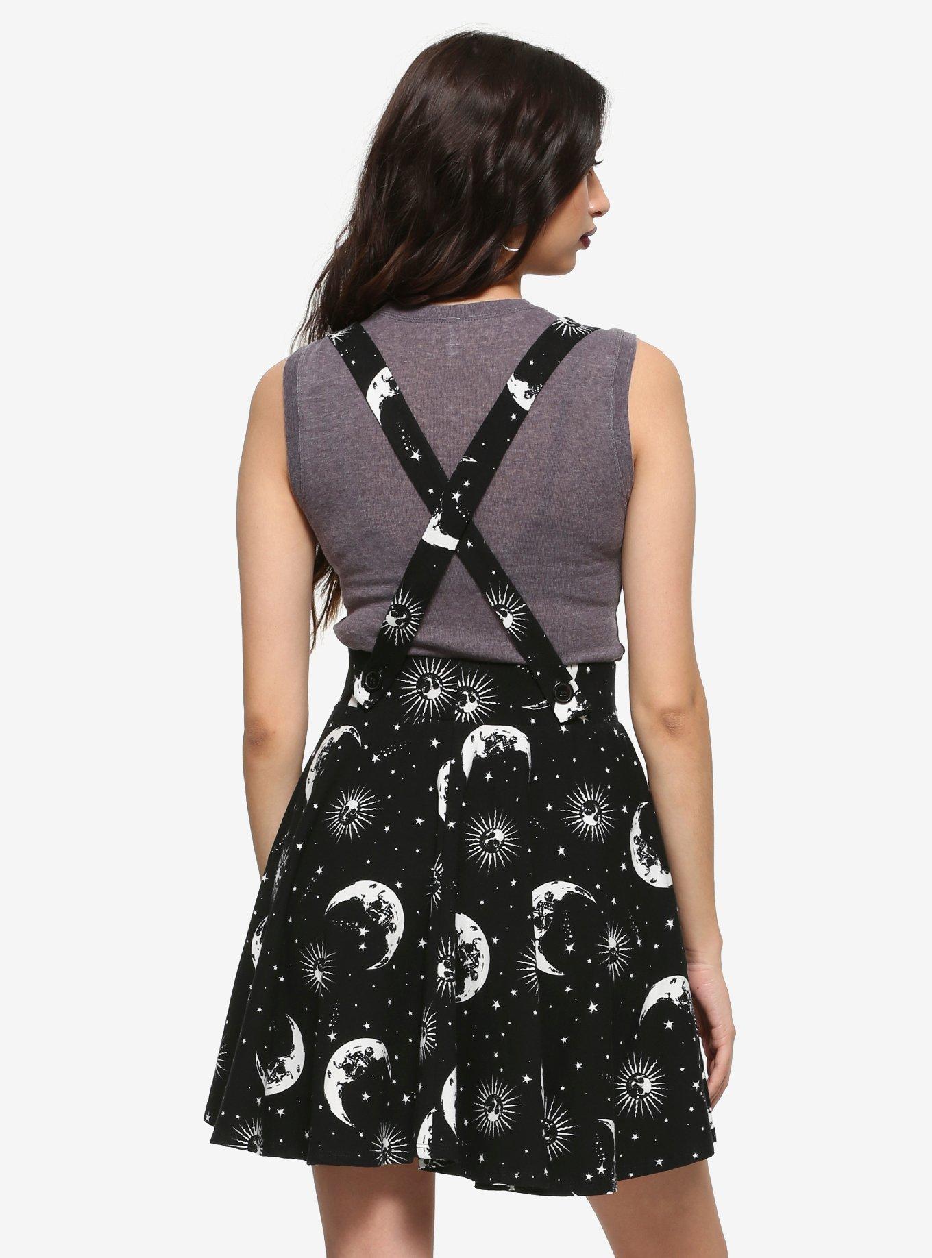 Skull Moon & Sun Suspender Skirt, BLACK, alternate