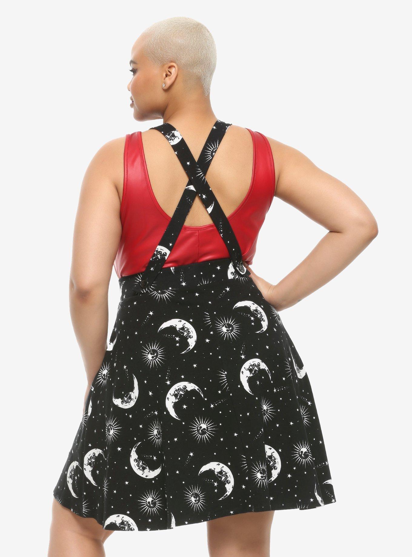 Skull Moon & Sun Suspender Skirt Plus Size, BLACK, alternate