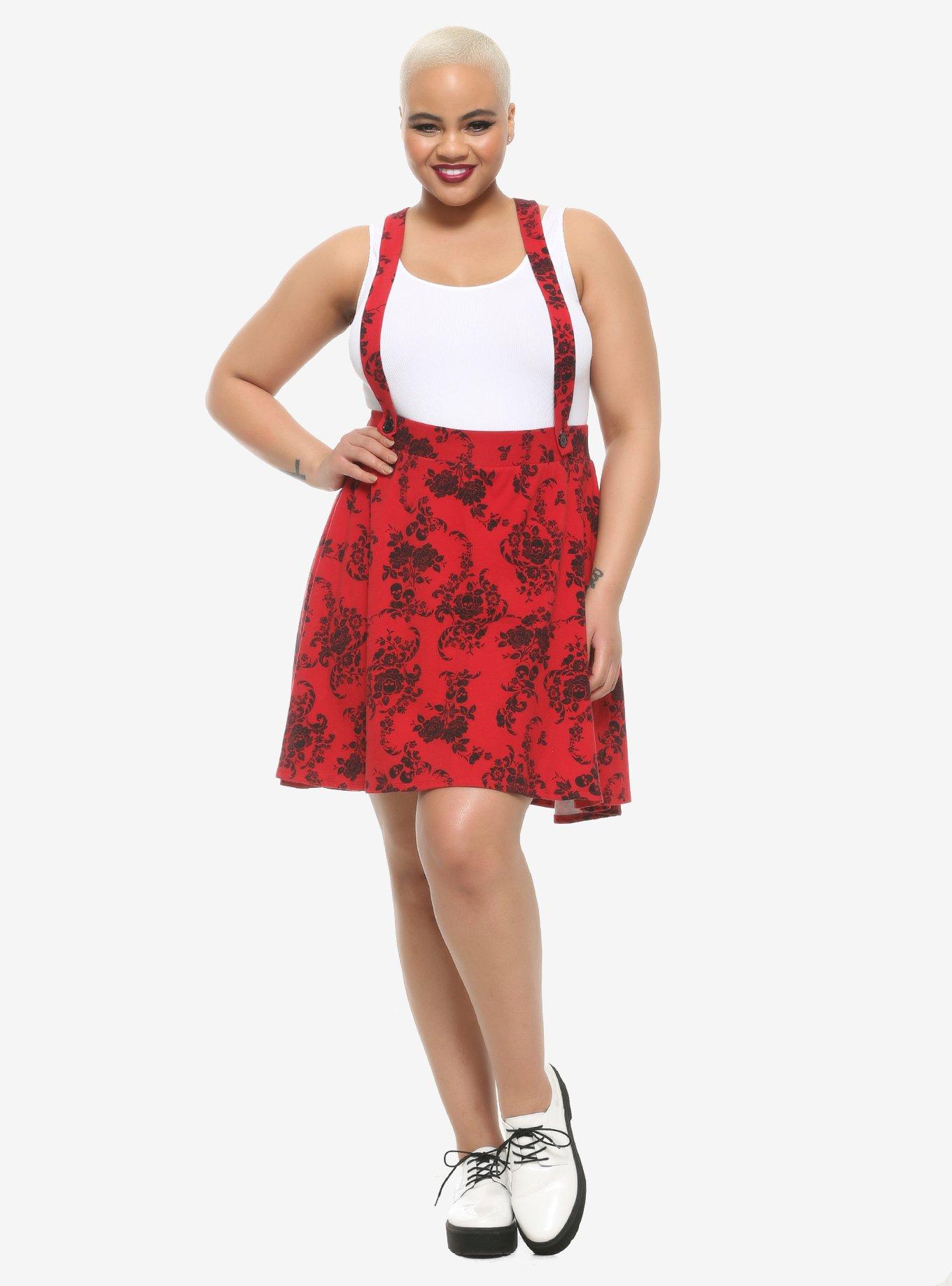 Red & Black Damask Suspender Skirt Plus Size, BURGUNDY, alternate