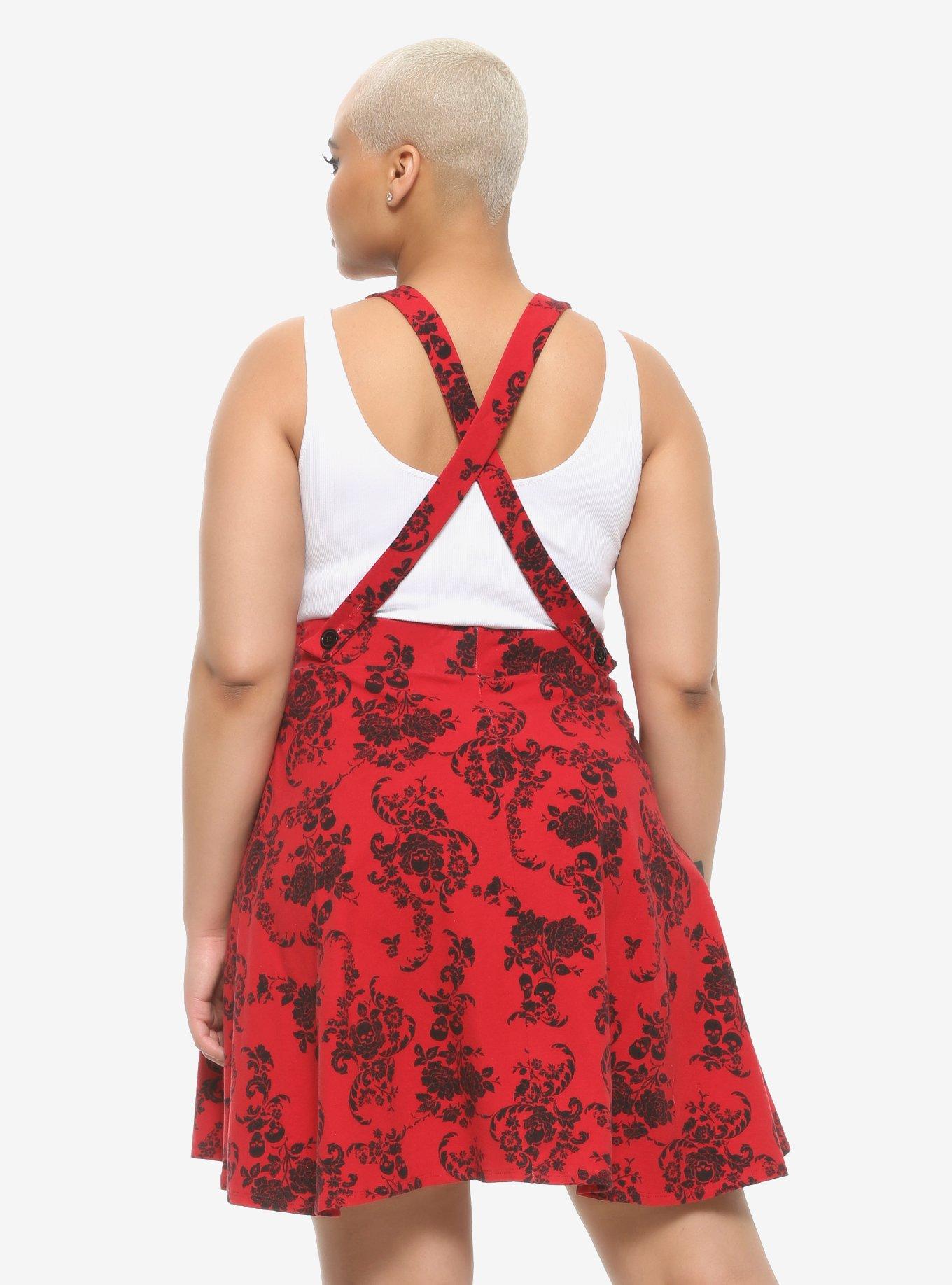 Red & Black Damask Suspender Skirt Plus Size, BURGUNDY, alternate