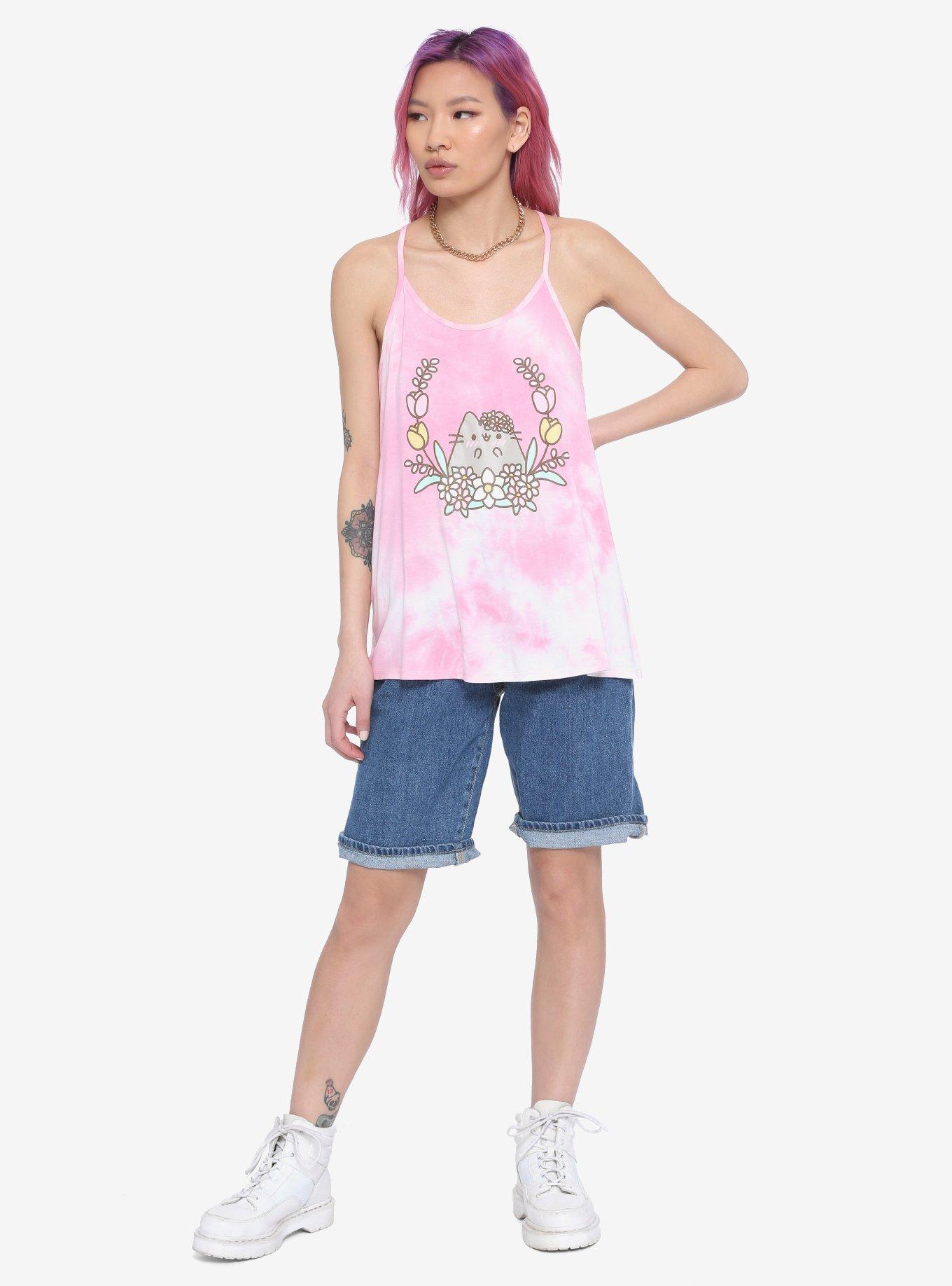 Pusheen Pretty Flowers Tie-Dye Girls Tank Top, MULTI, alternate