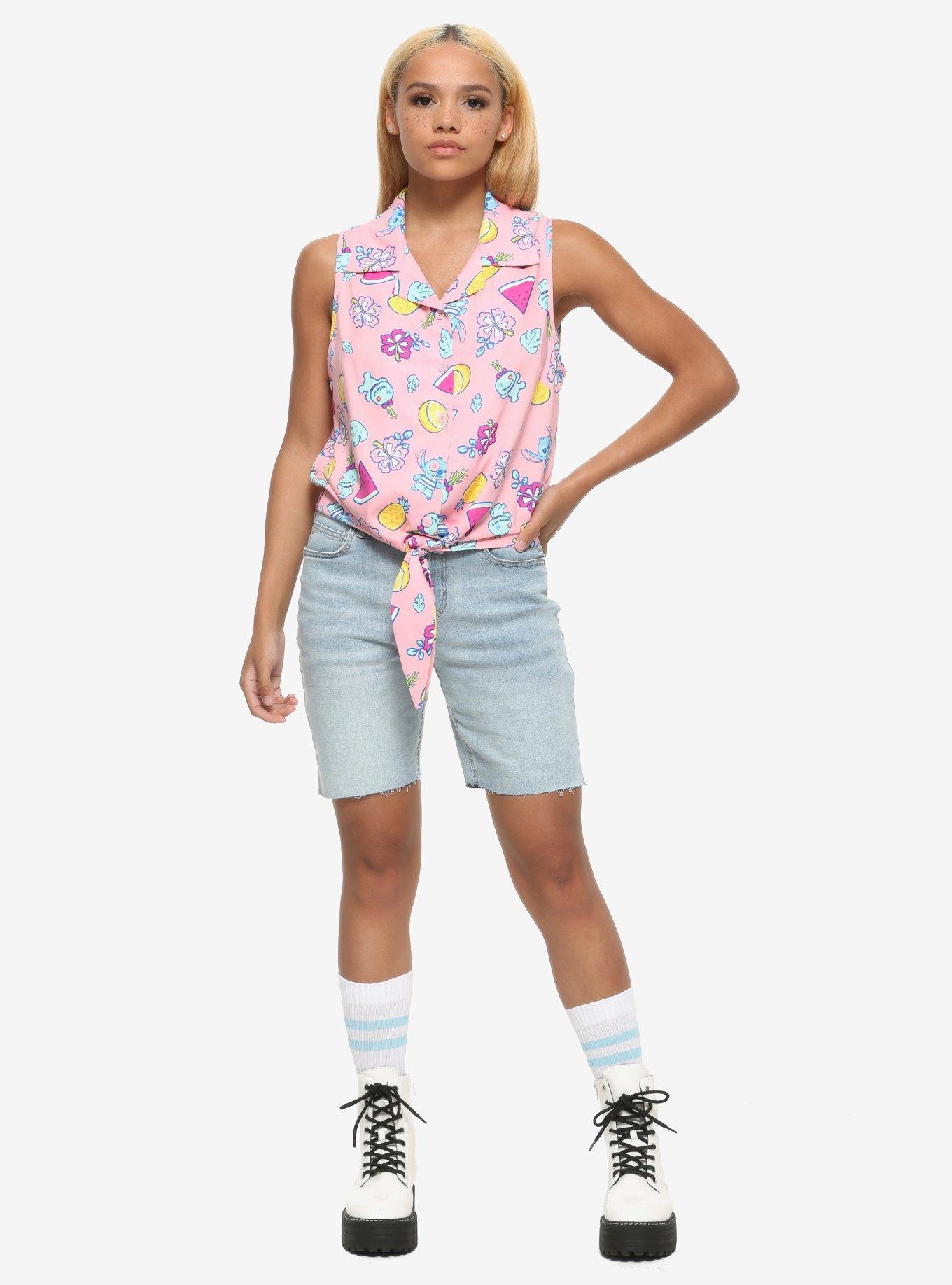 Disney Lilo & Stitch Flowers & Fruit Tie-Front Girls Woven Tank Top, MULTI, alternate