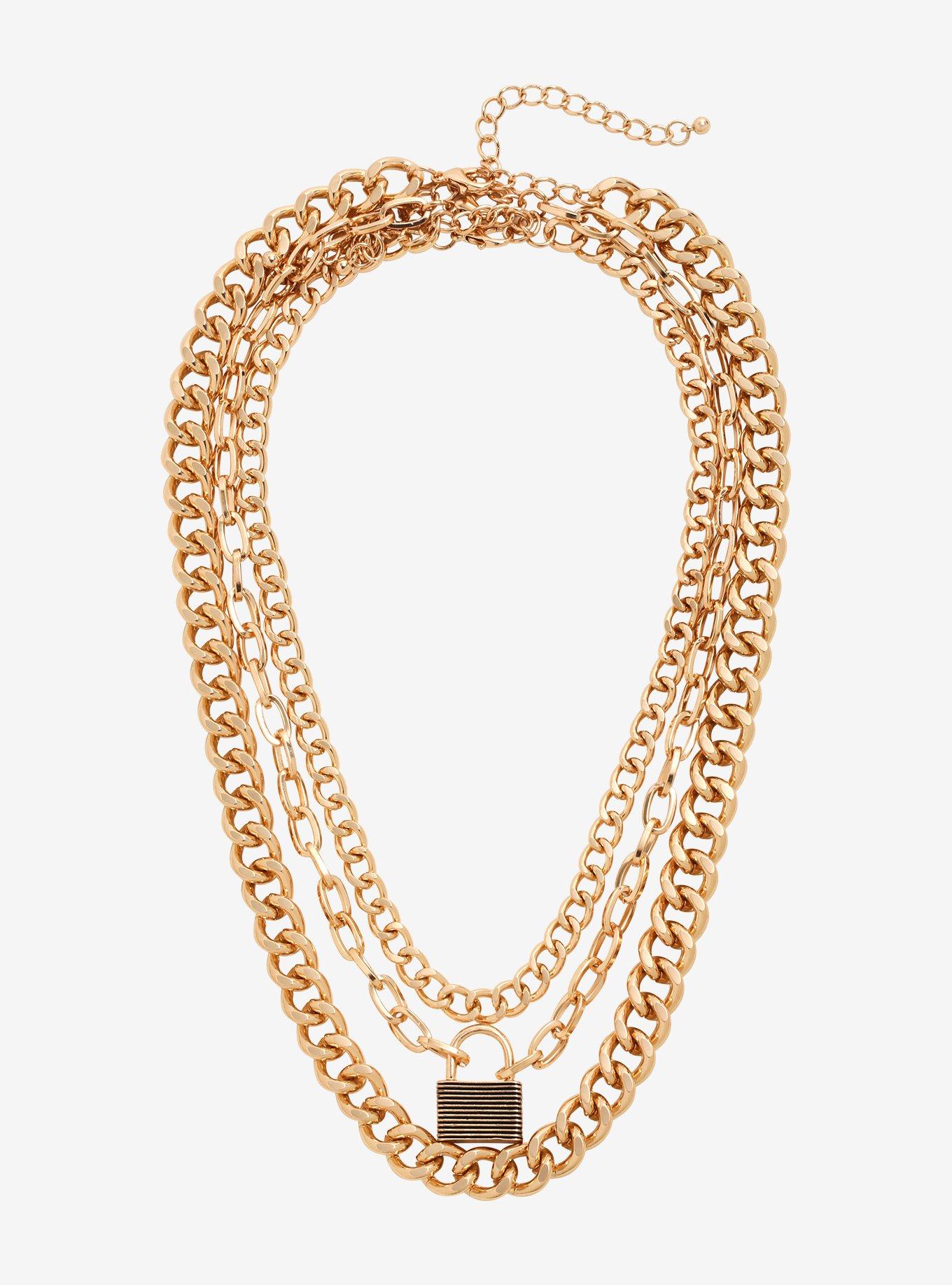 Gold Padlock Chain Necklace Set, , alternate
