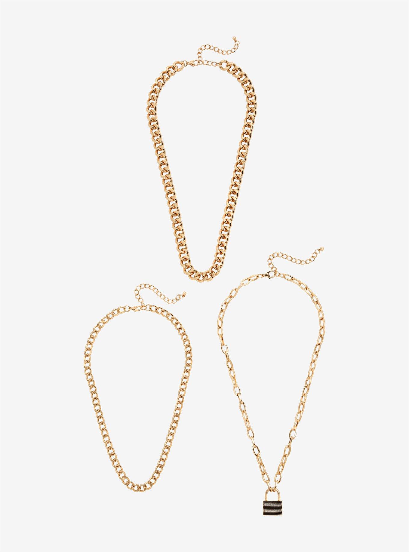 Gold Padlock Chain Necklace Set, , alternate