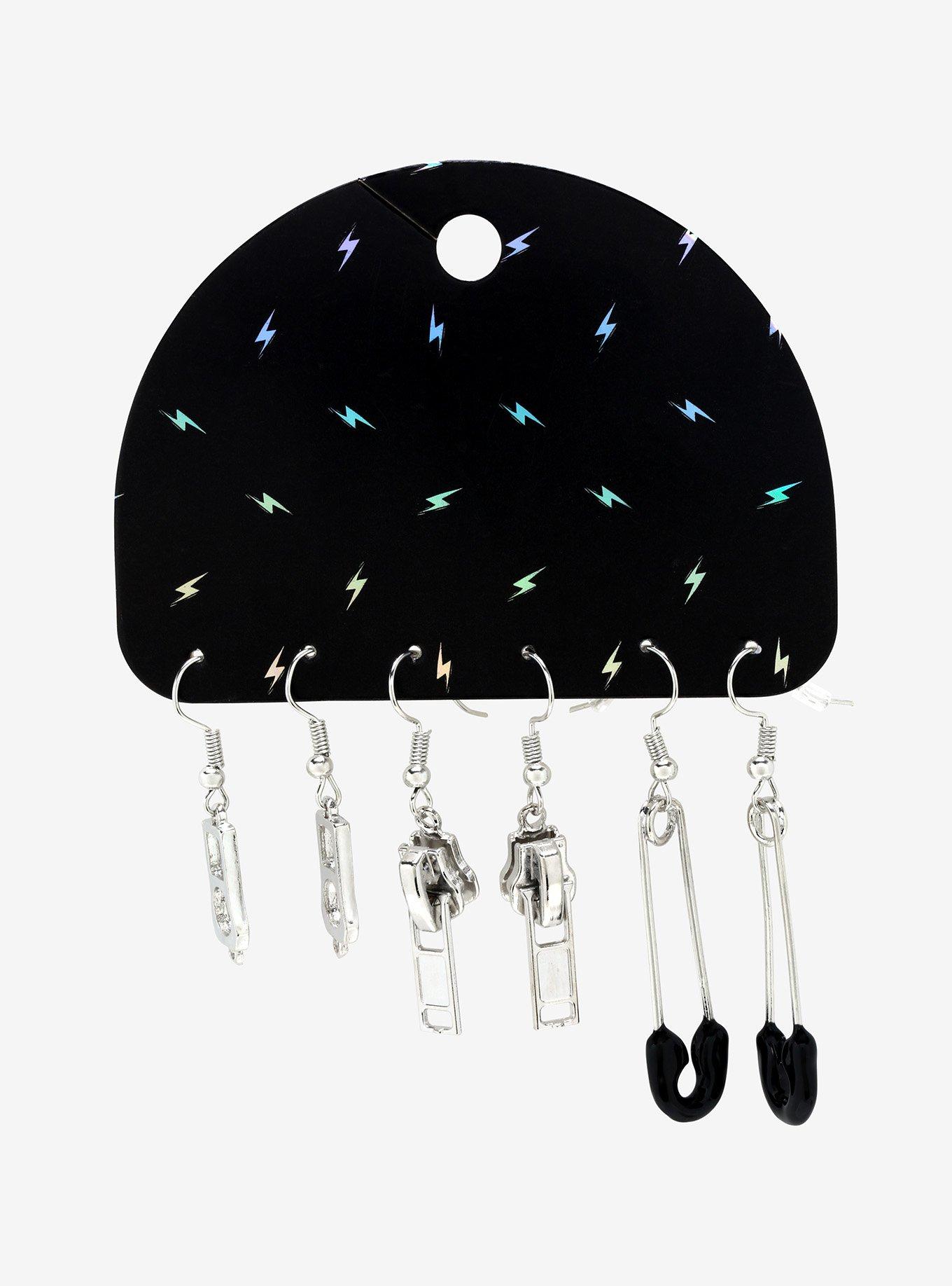 Safety Pin Zipper Drop Earring Set, , alternate