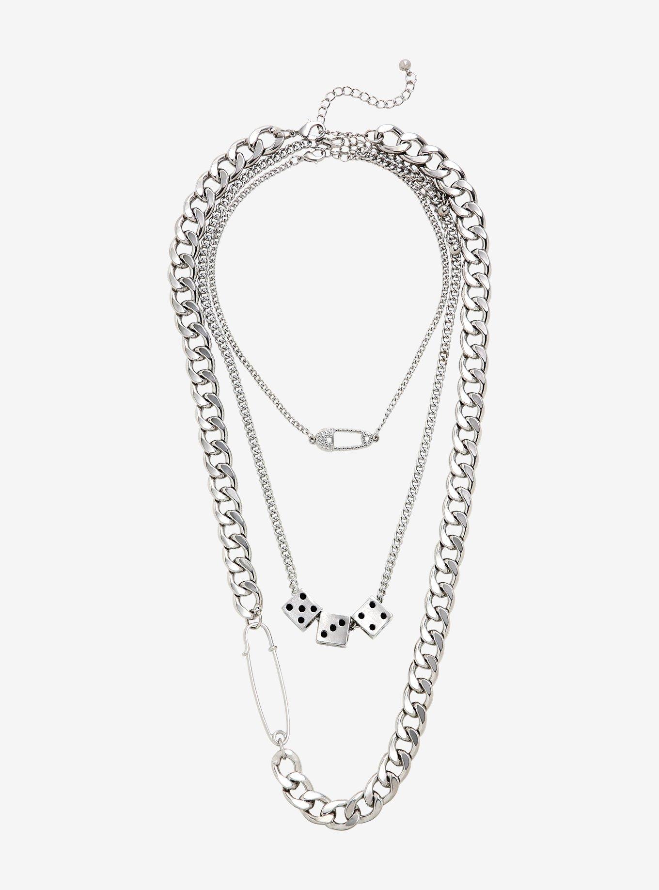 Safety Pin Dice Chain Necklace Set, , alternate