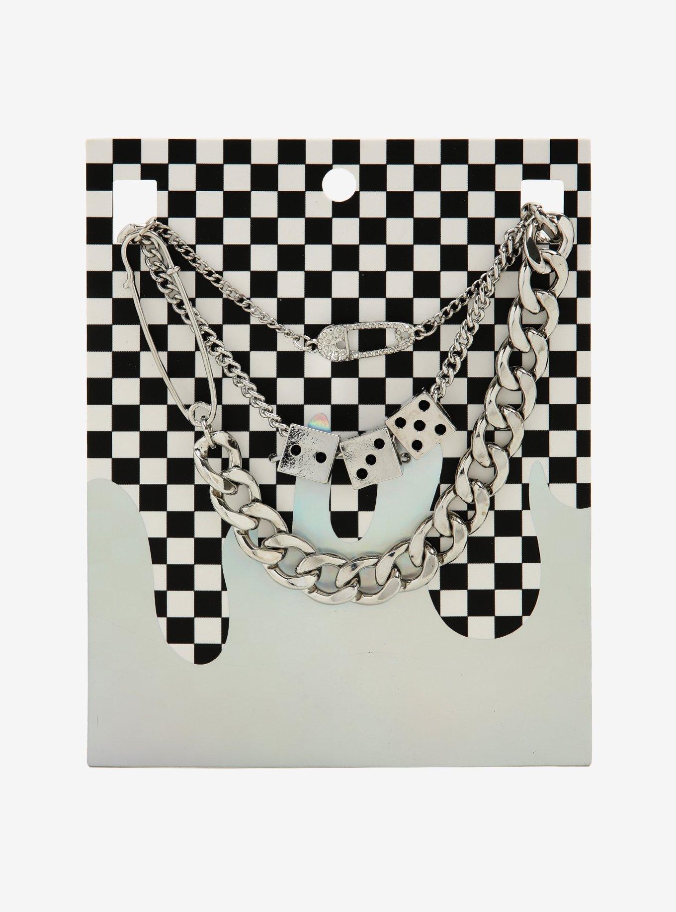 Safety Pin Dice Chain Necklace Set, , alternate