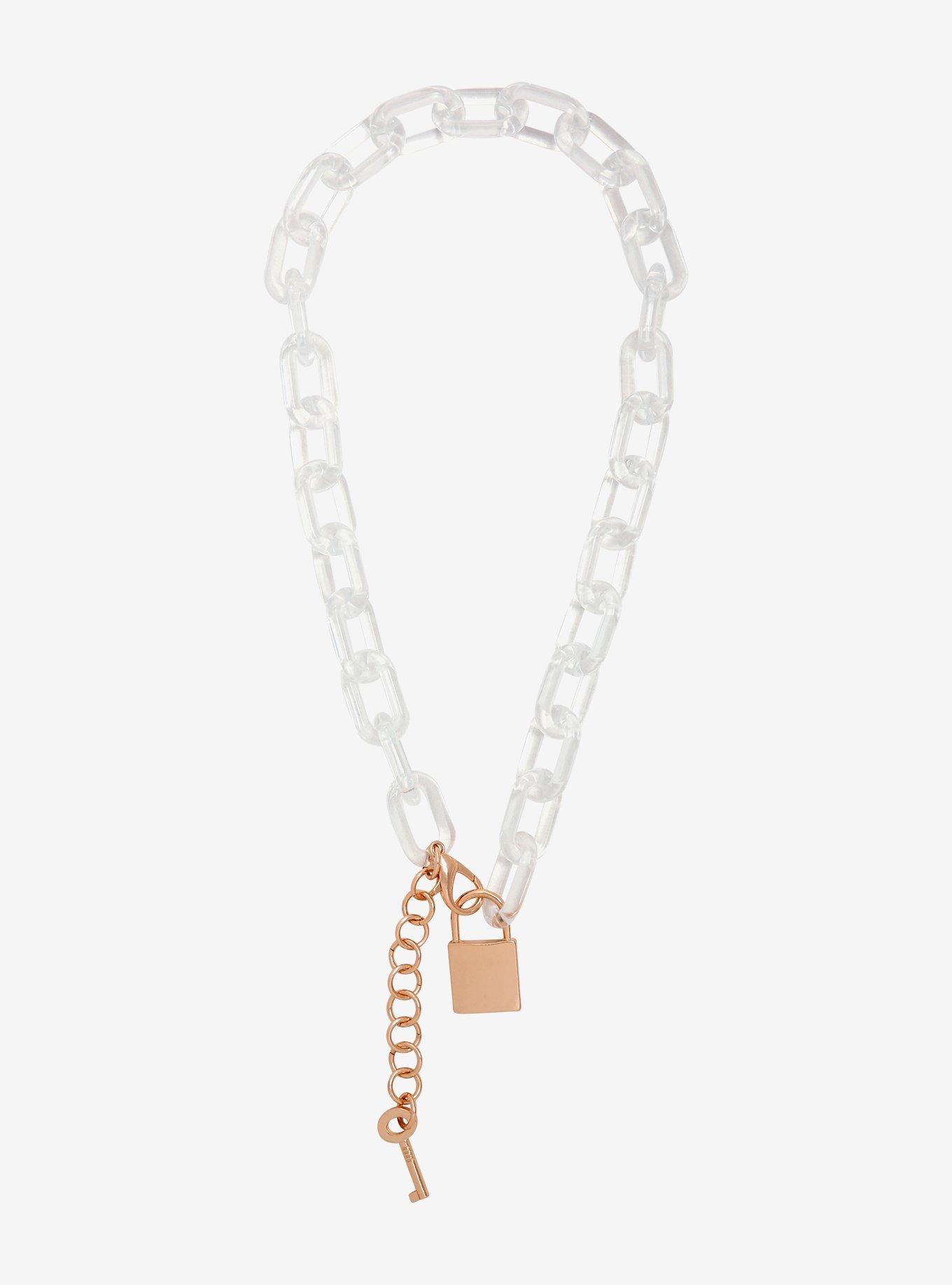 Clear Chain & Padlock Necklace, , alternate
