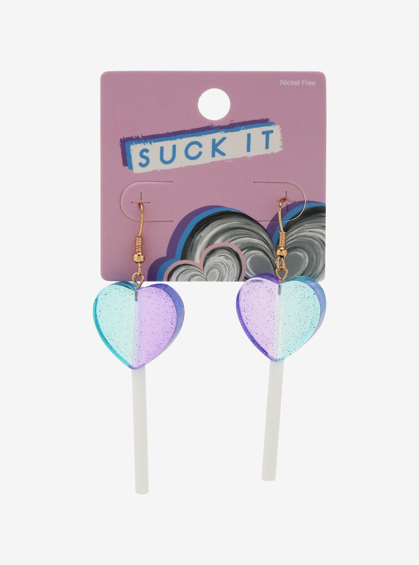 Blue & Purple Heart Lollipop Earrings, , alternate