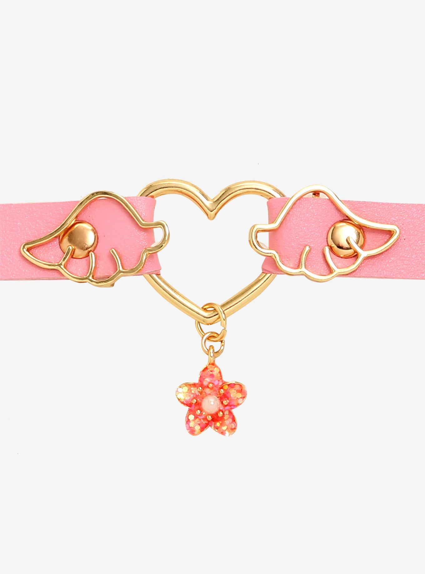 Cherry Blossom & Wings Heart Choker, , alternate