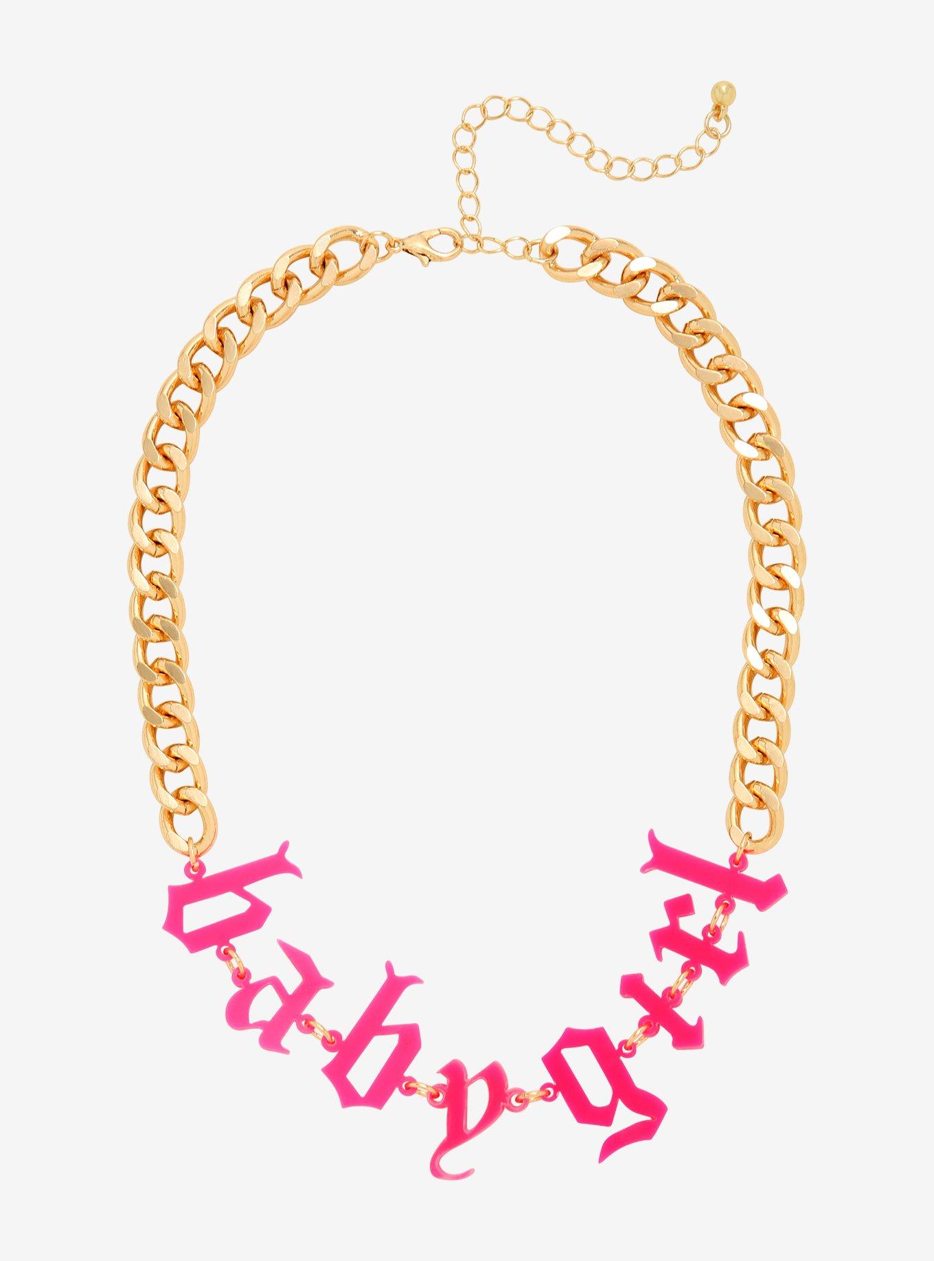 Baby Girl Hot Pink Letter Chain Choker, , alternate