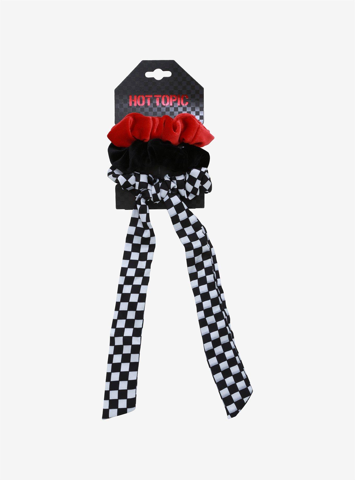 Black & White Checkered Long Bow Scrunchie Set, , alternate