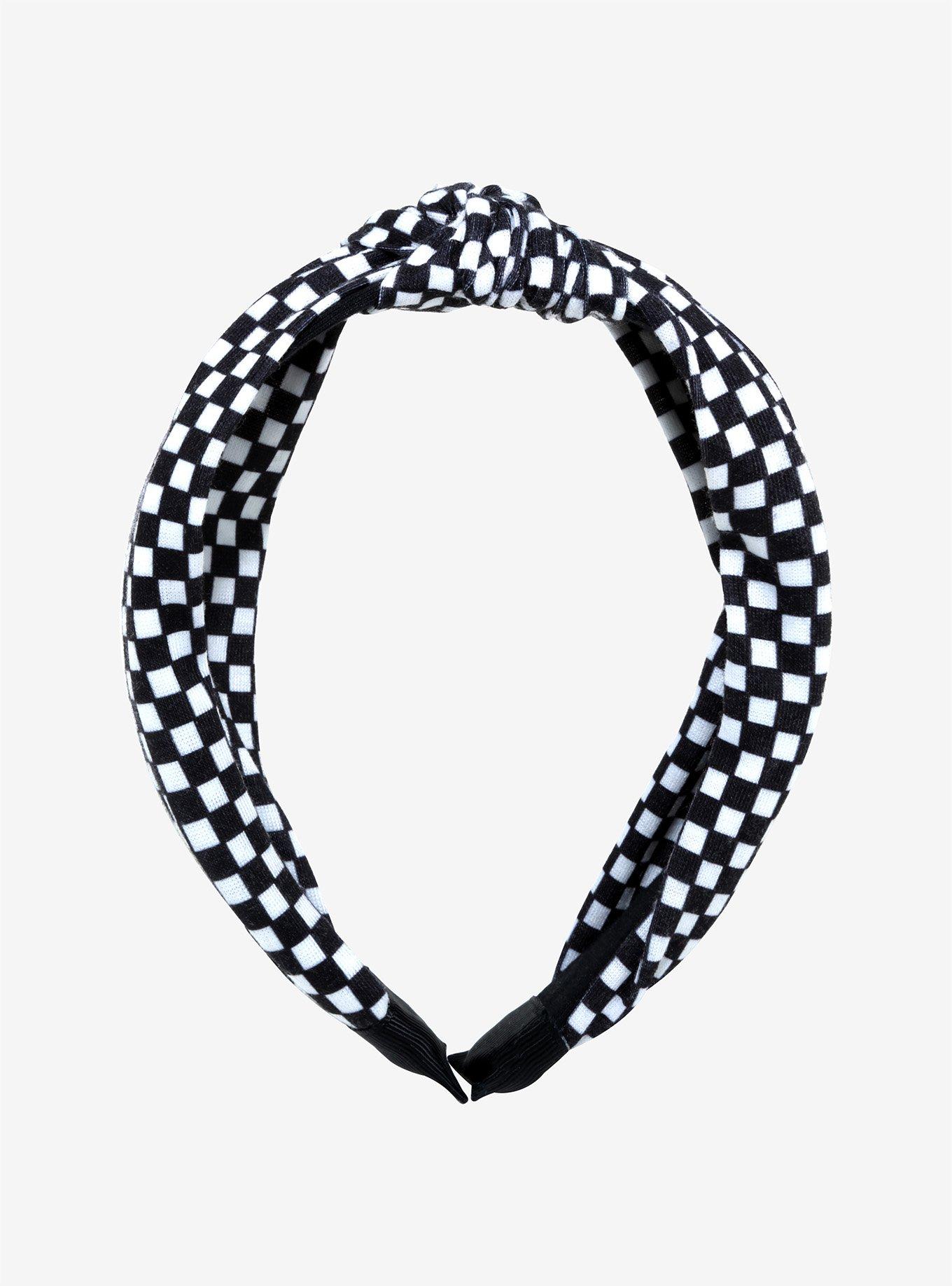 Black & White Checkered Knot Headband, , alternate