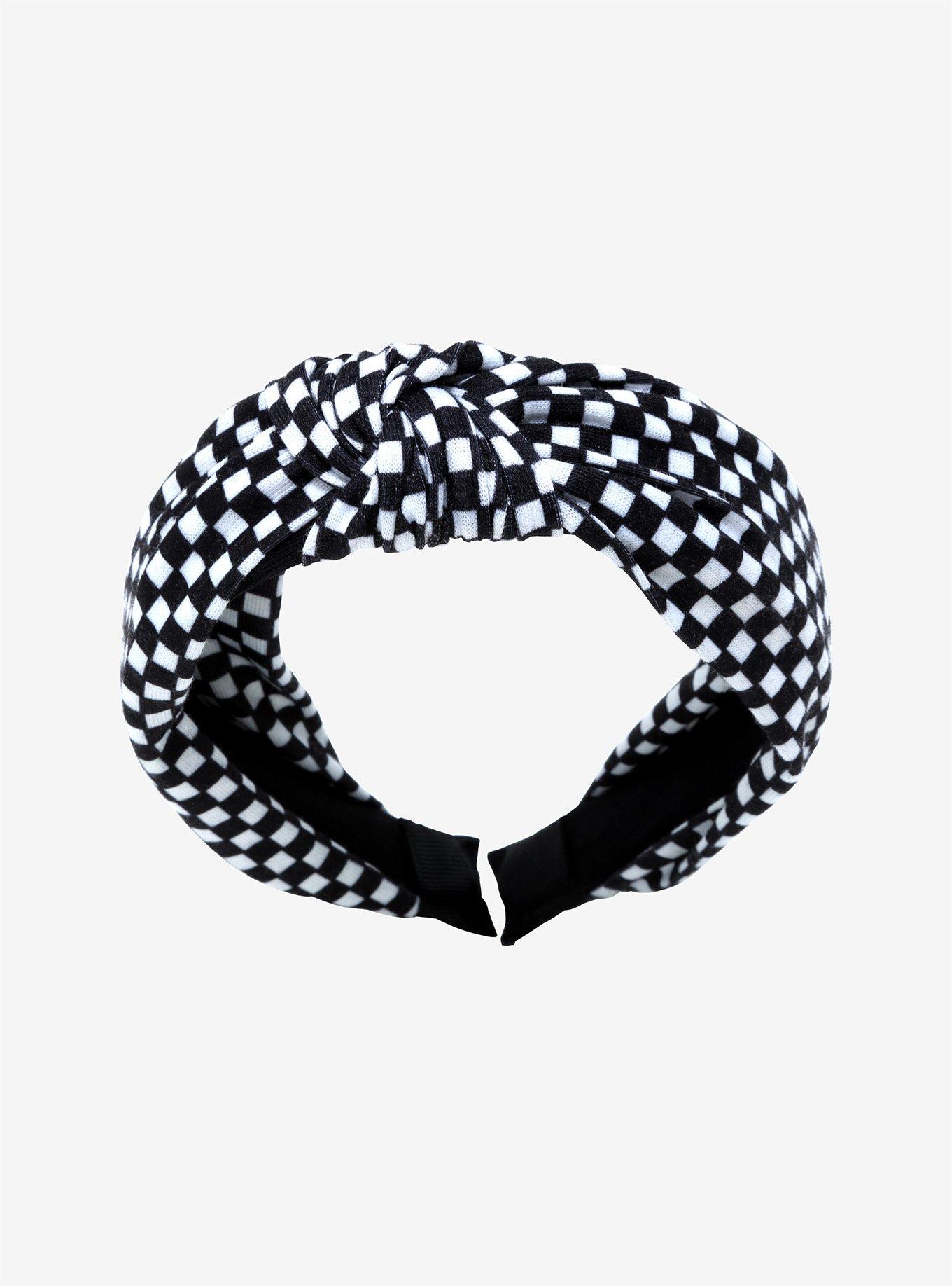 Black & White Checkered Knot Headband, , alternate