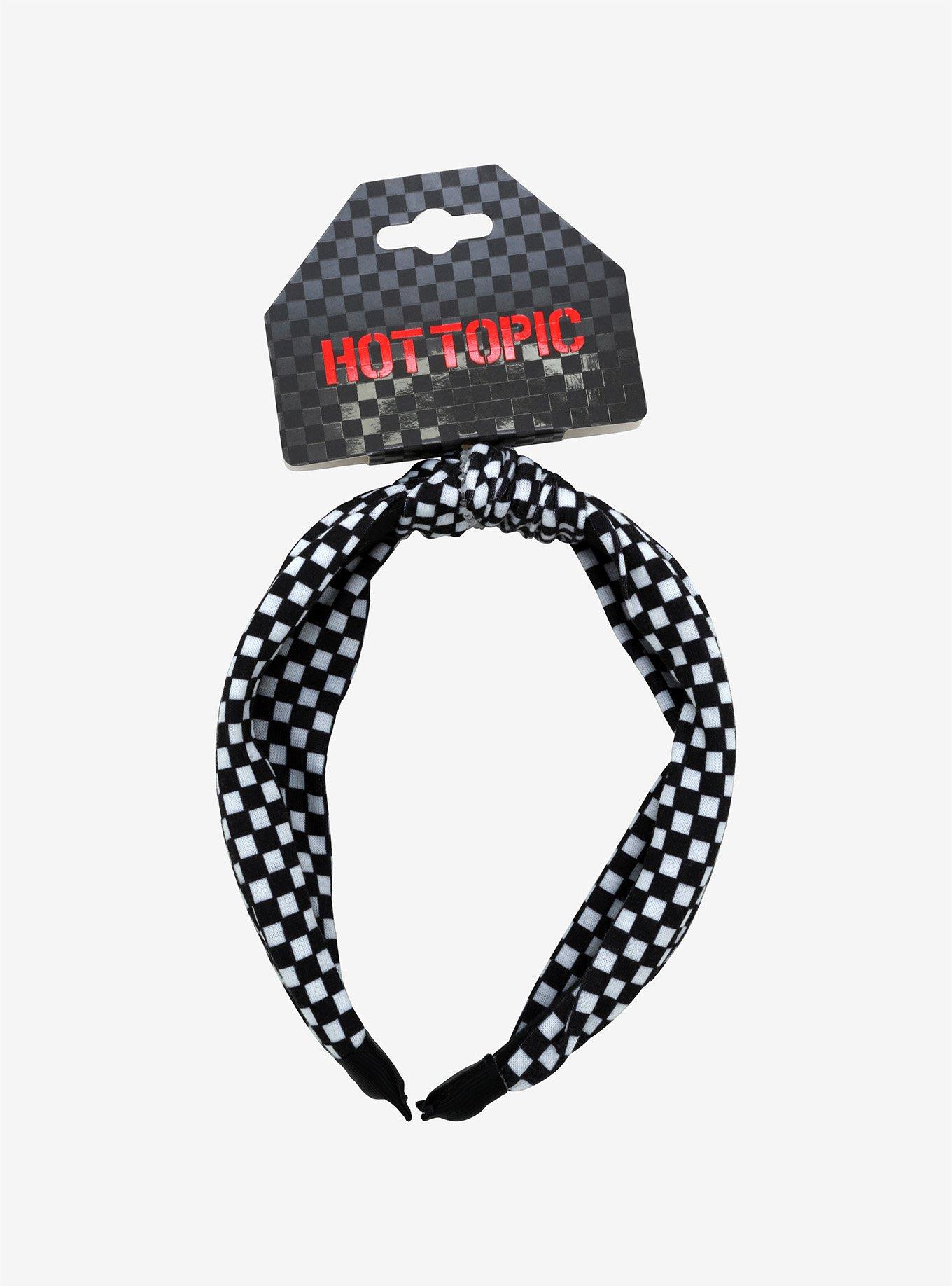 Black & White Checkered Knot Headband, , alternate