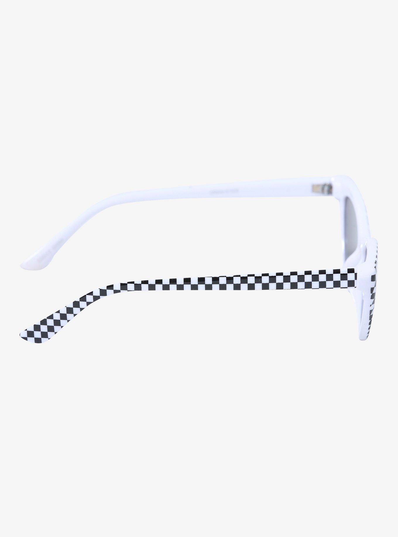 Black & White Checkered Cat Eye Sunglasses, , alternate