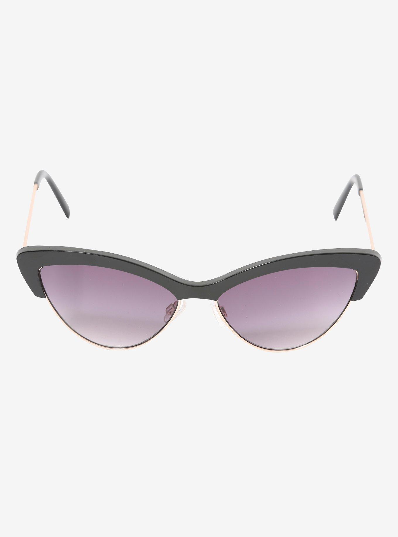 Black Cat Eye Half Rim Sunglasses, , alternate