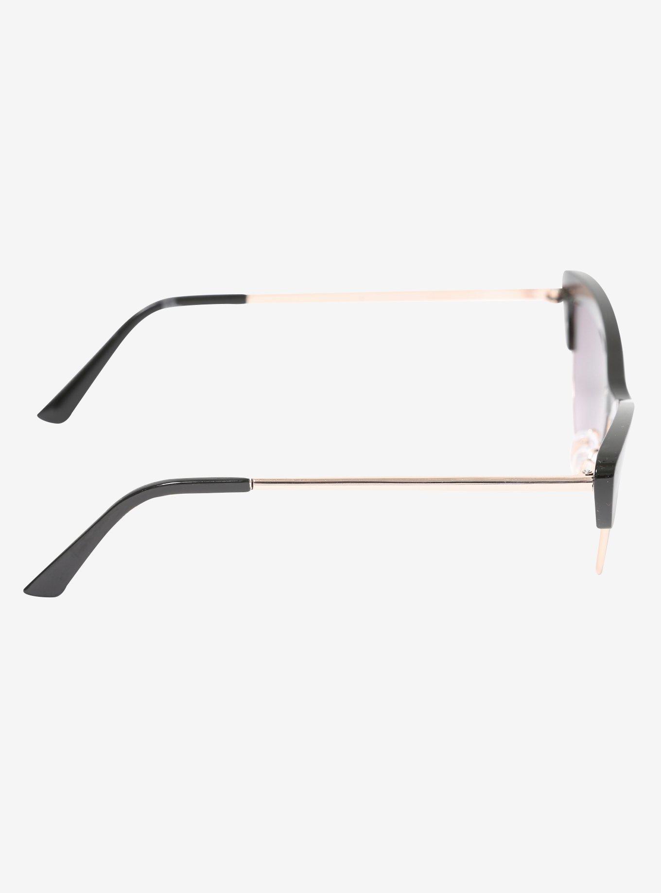 Black Cat Eye Half Rim Sunglasses, , alternate