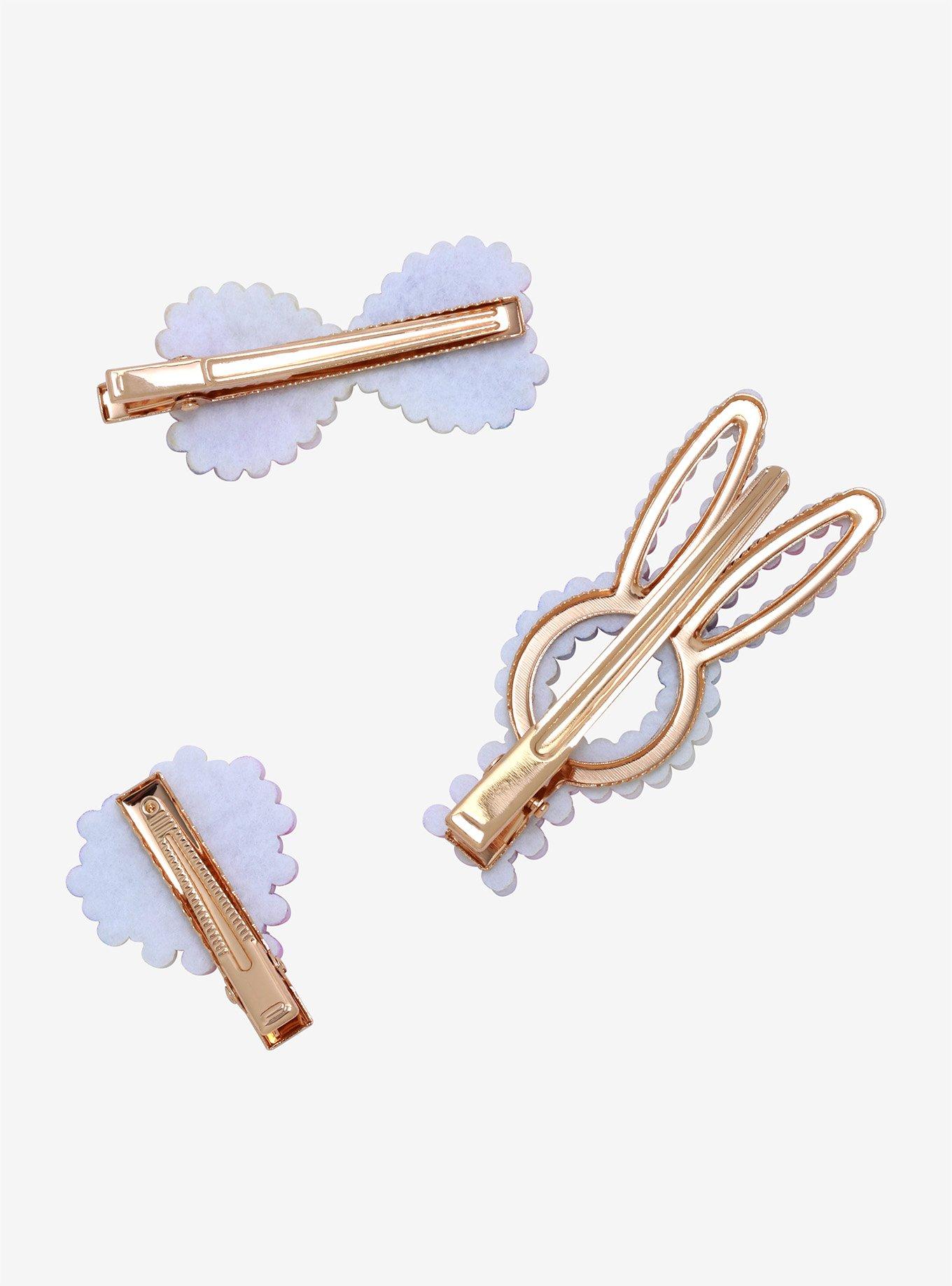 Pink Purple Pearl Bow Hair Clip Set, , alternate