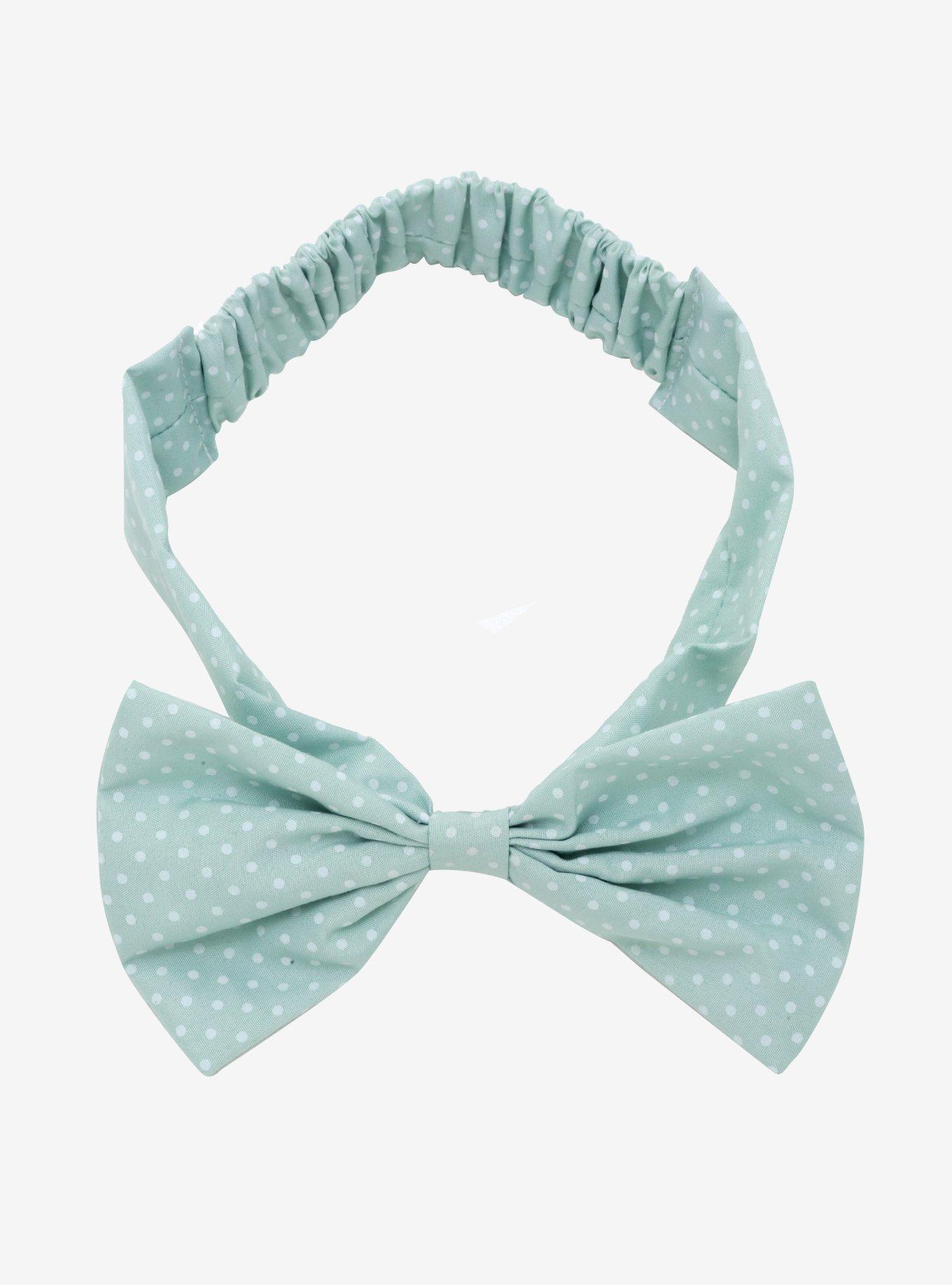 Mint Polka Dot Bow Headband, , alternate