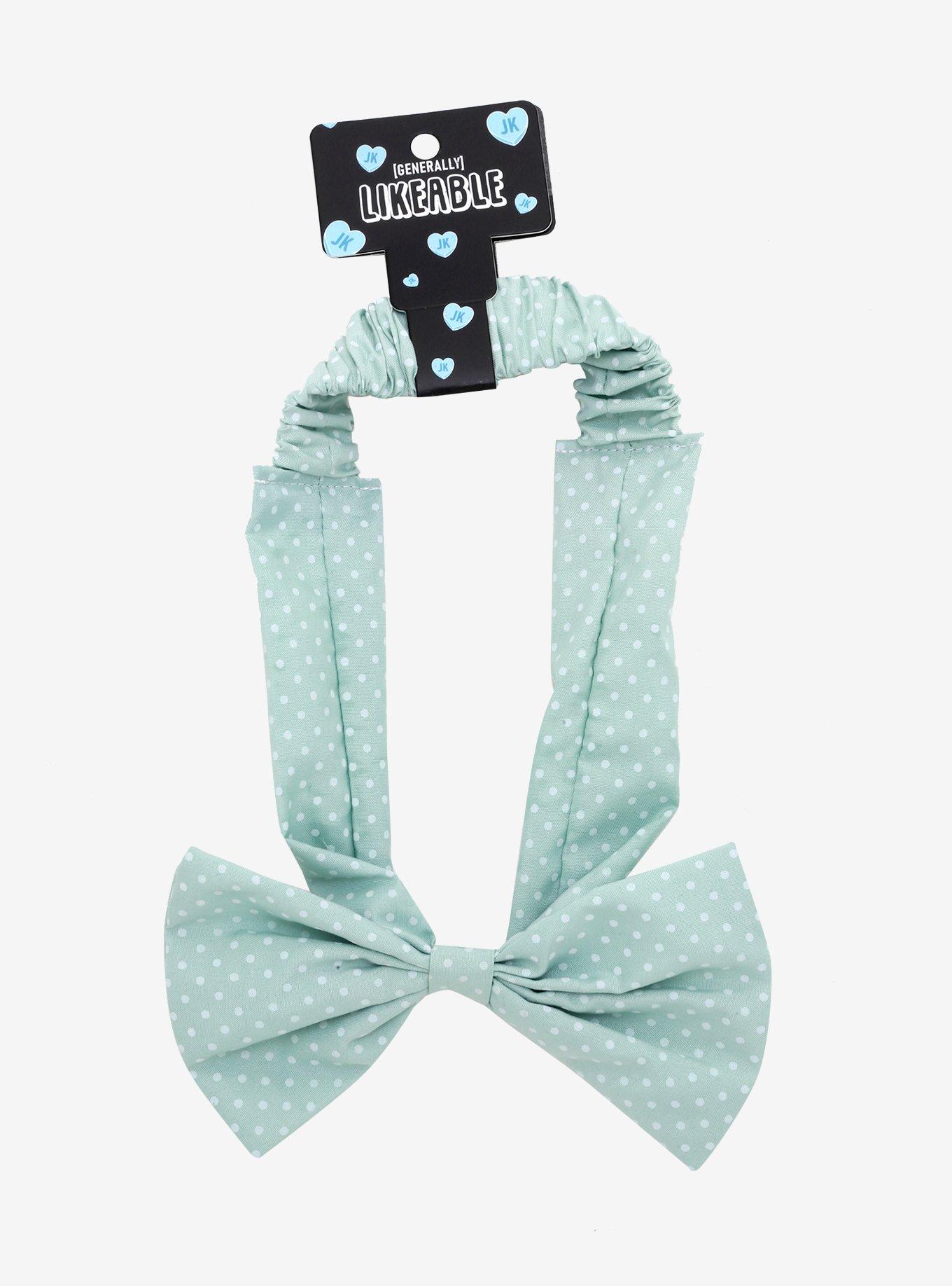 Mint Polka Dot Bow Headband, , alternate
