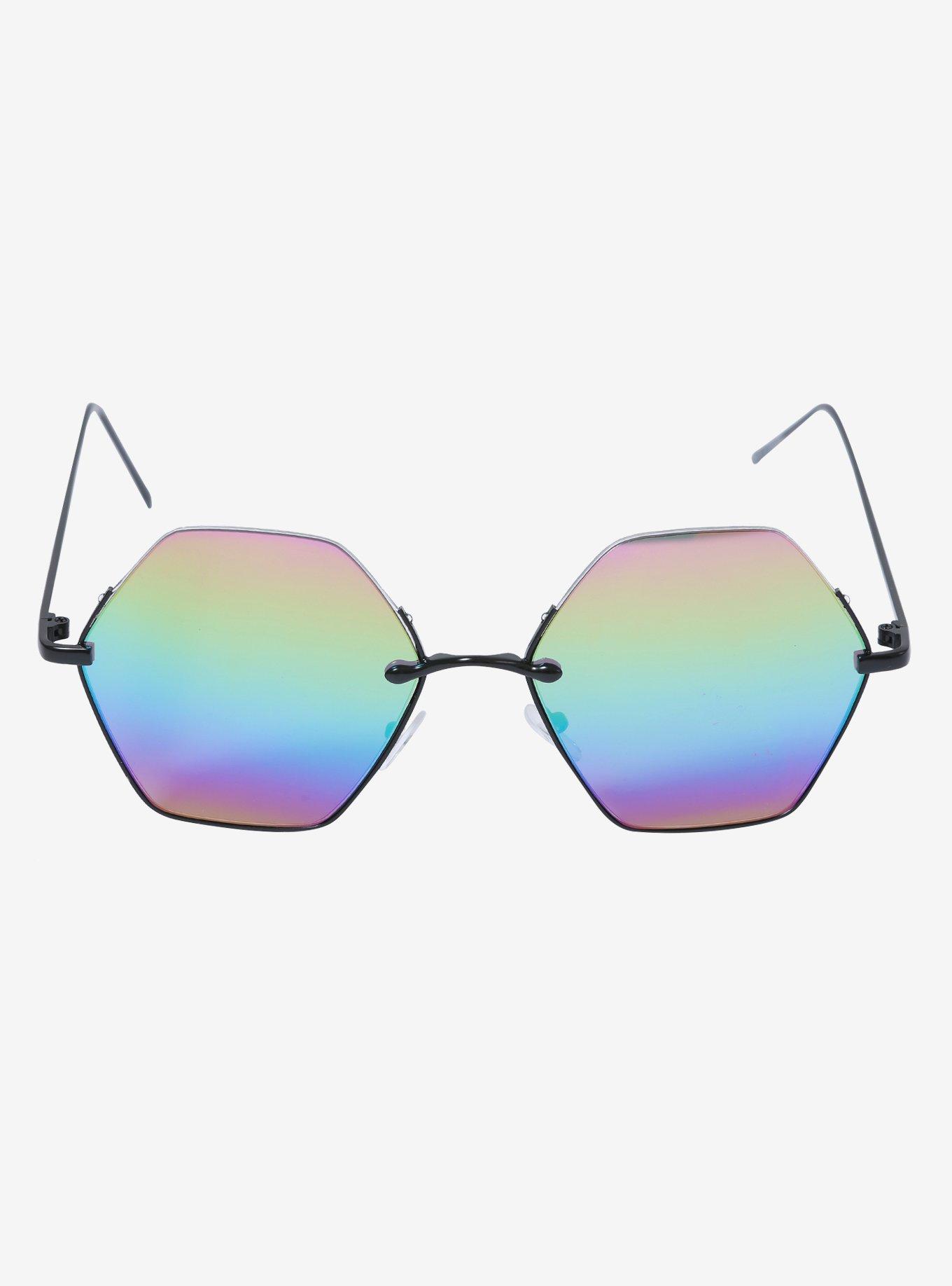 Rainbow Mirror Lens Hexagon Sunglasses, , alternate