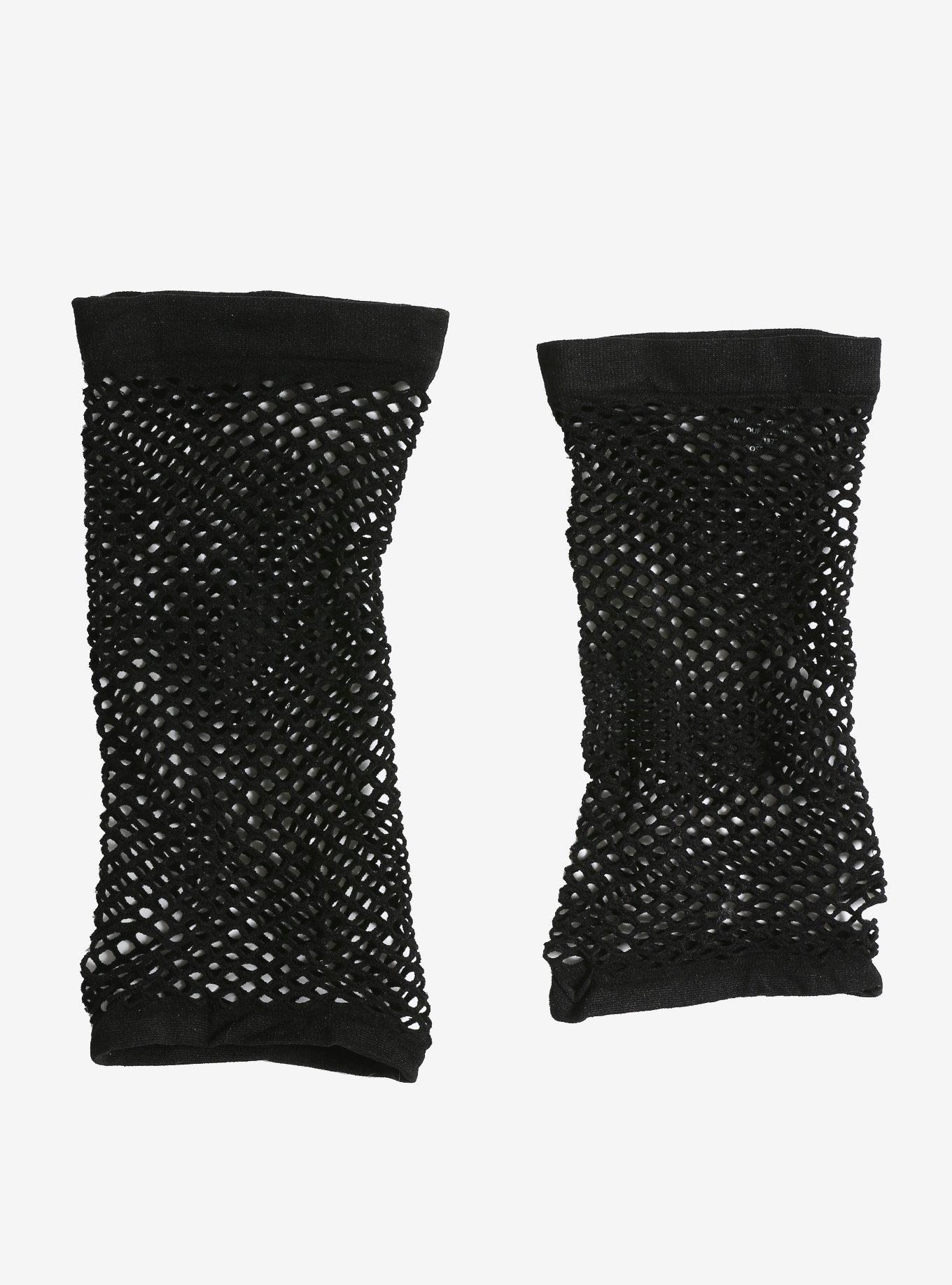 Black Fishnet Long Fingerless Gloves, , alternate