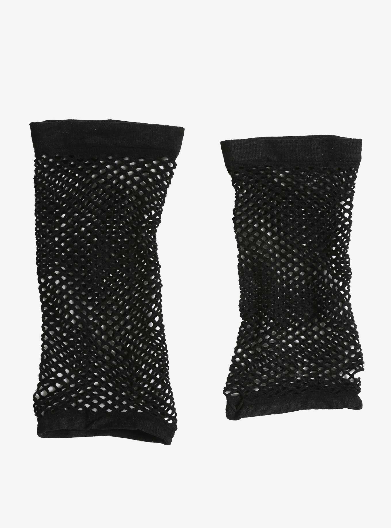 Black Fishnet Long Fingerless Gloves, , hi-res