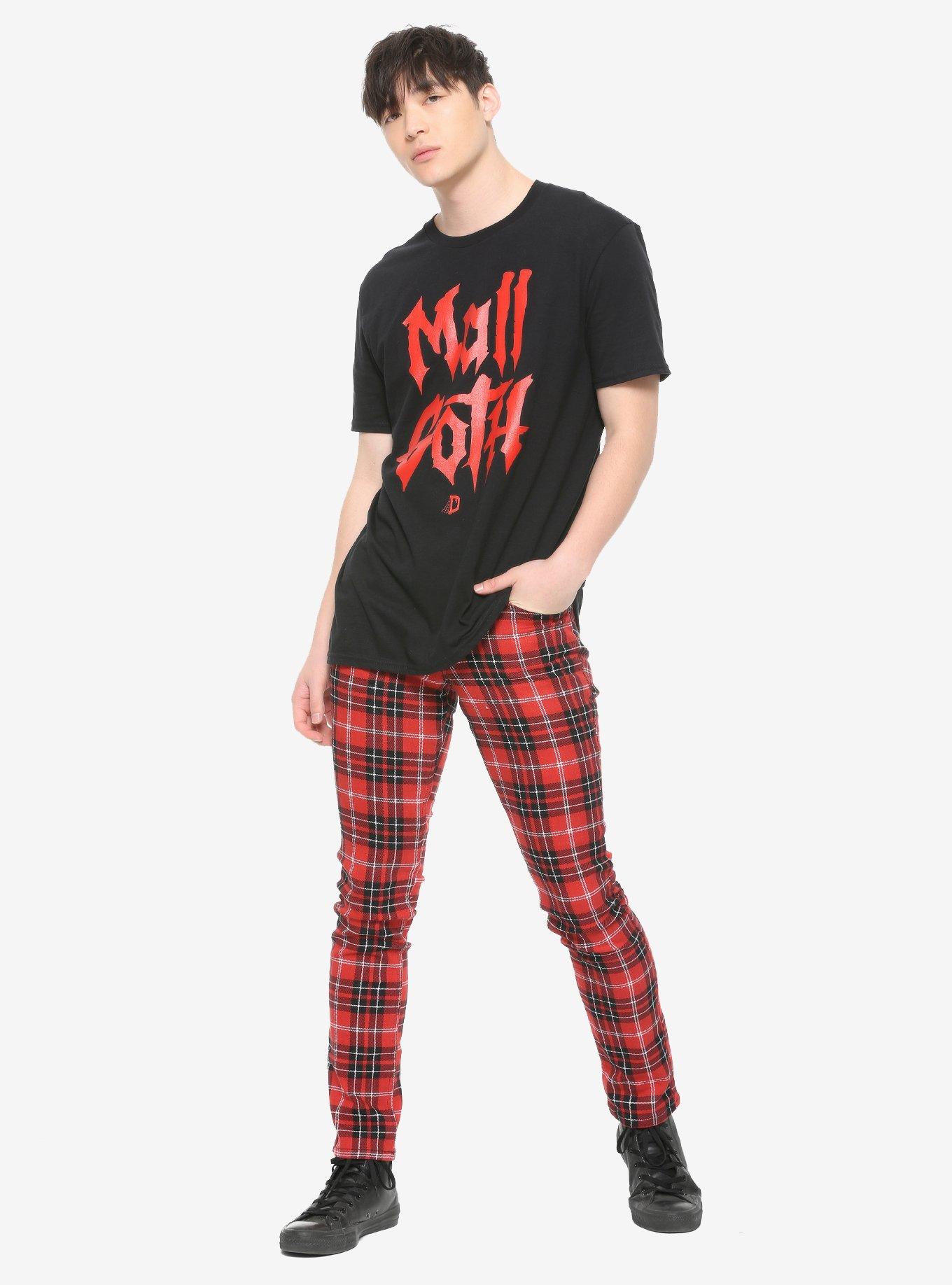 HT Denim Red Plaid Skinny Jeans, PLAID - RED, alternate