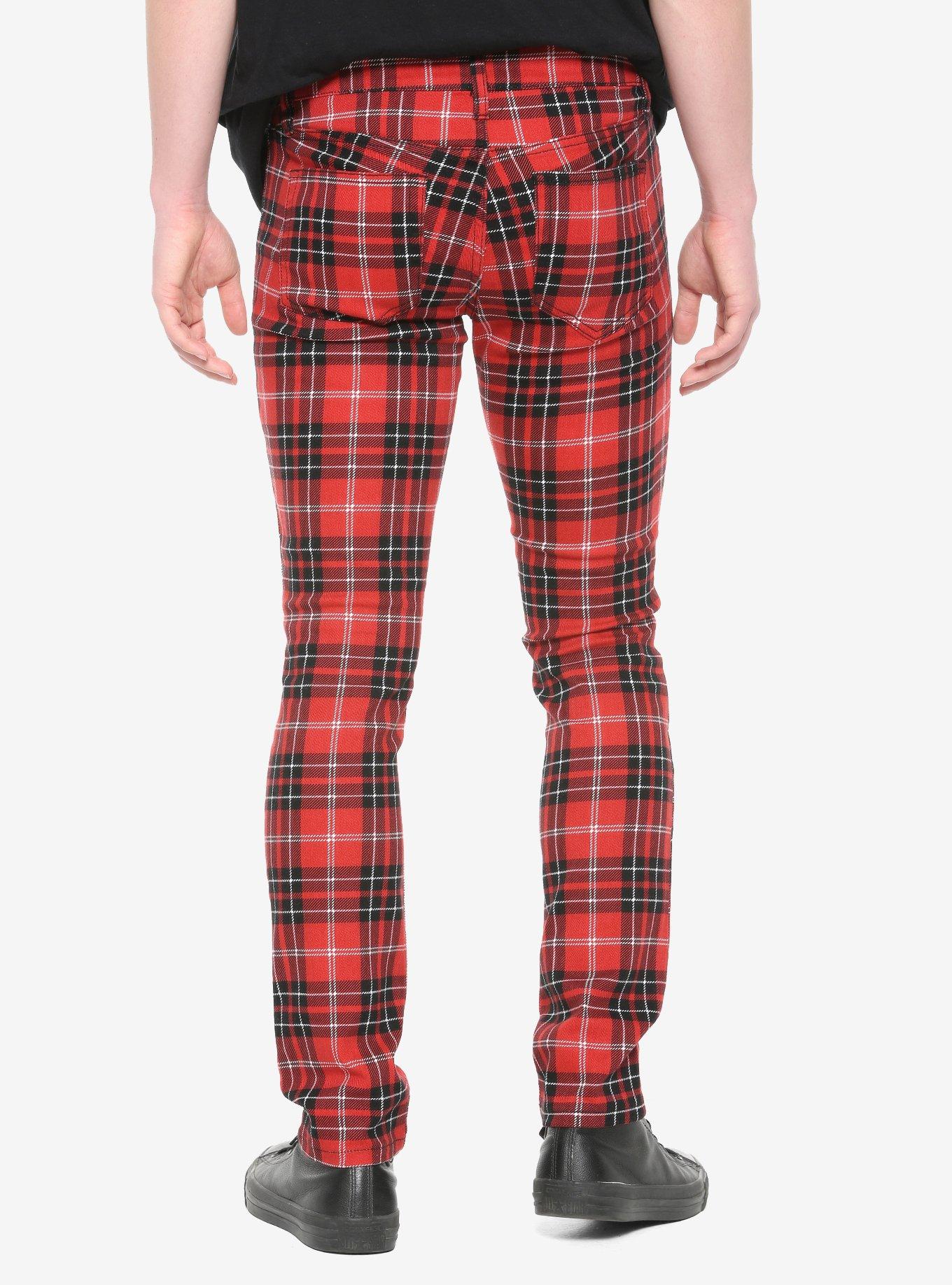 HT Denim Red Plaid Skinny Jeans, PLAID - RED, alternate