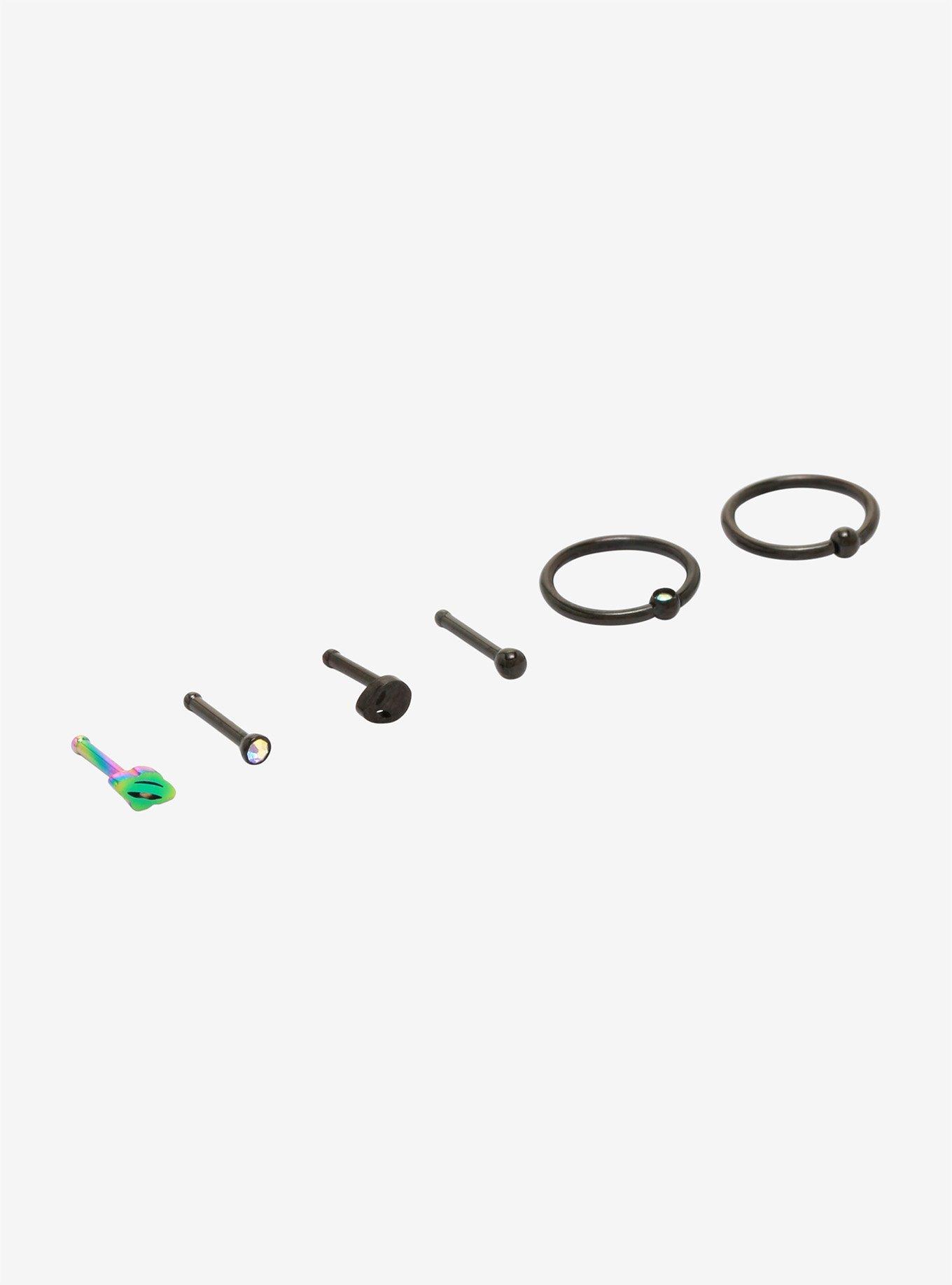 Alien & Ship Nose Stud & Hoop 6 Pack, MULTI, alternate