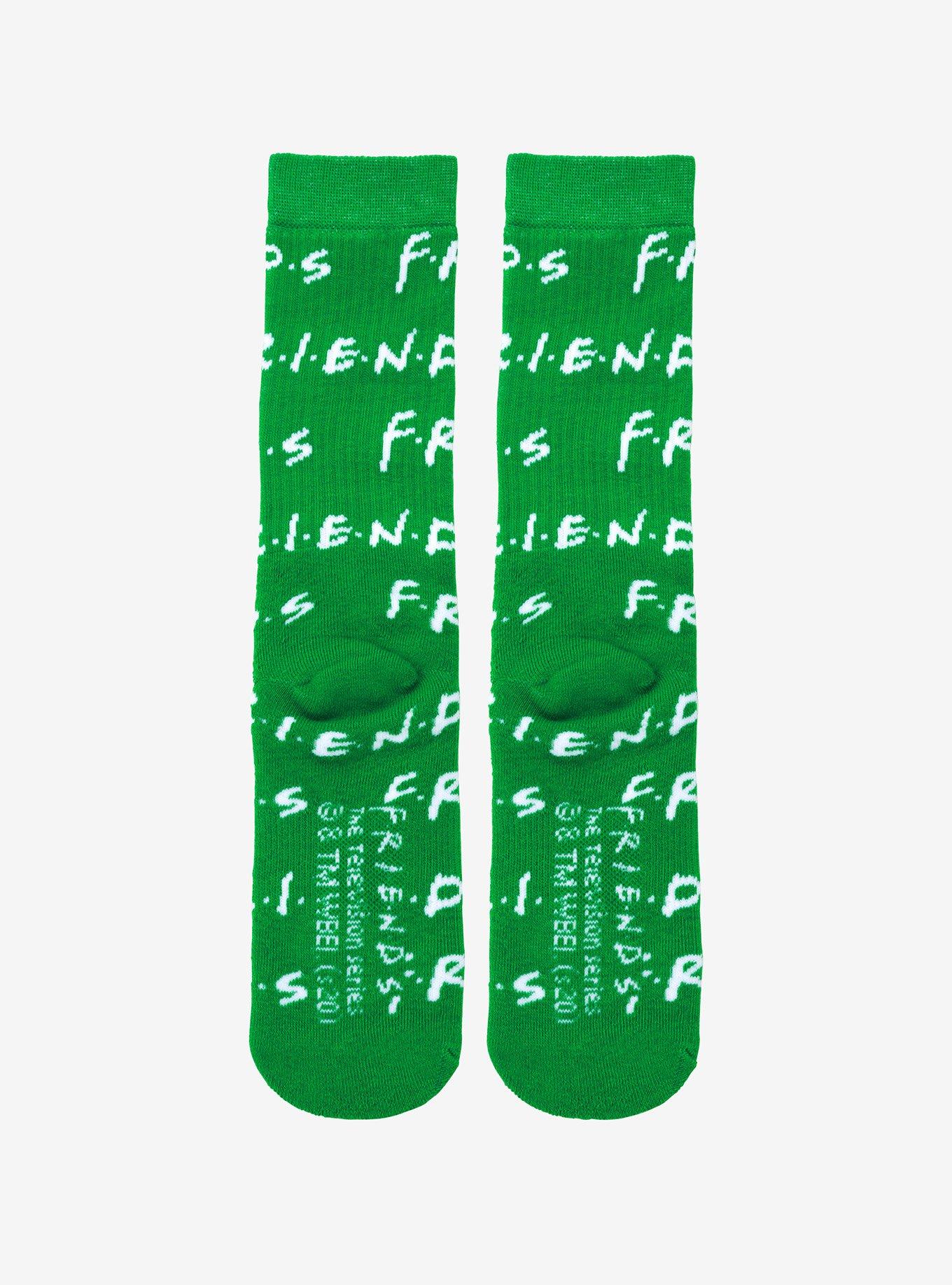 Friends Logo Green Allover Print Crew Socks - BoxLunch Exclusive, , alternate