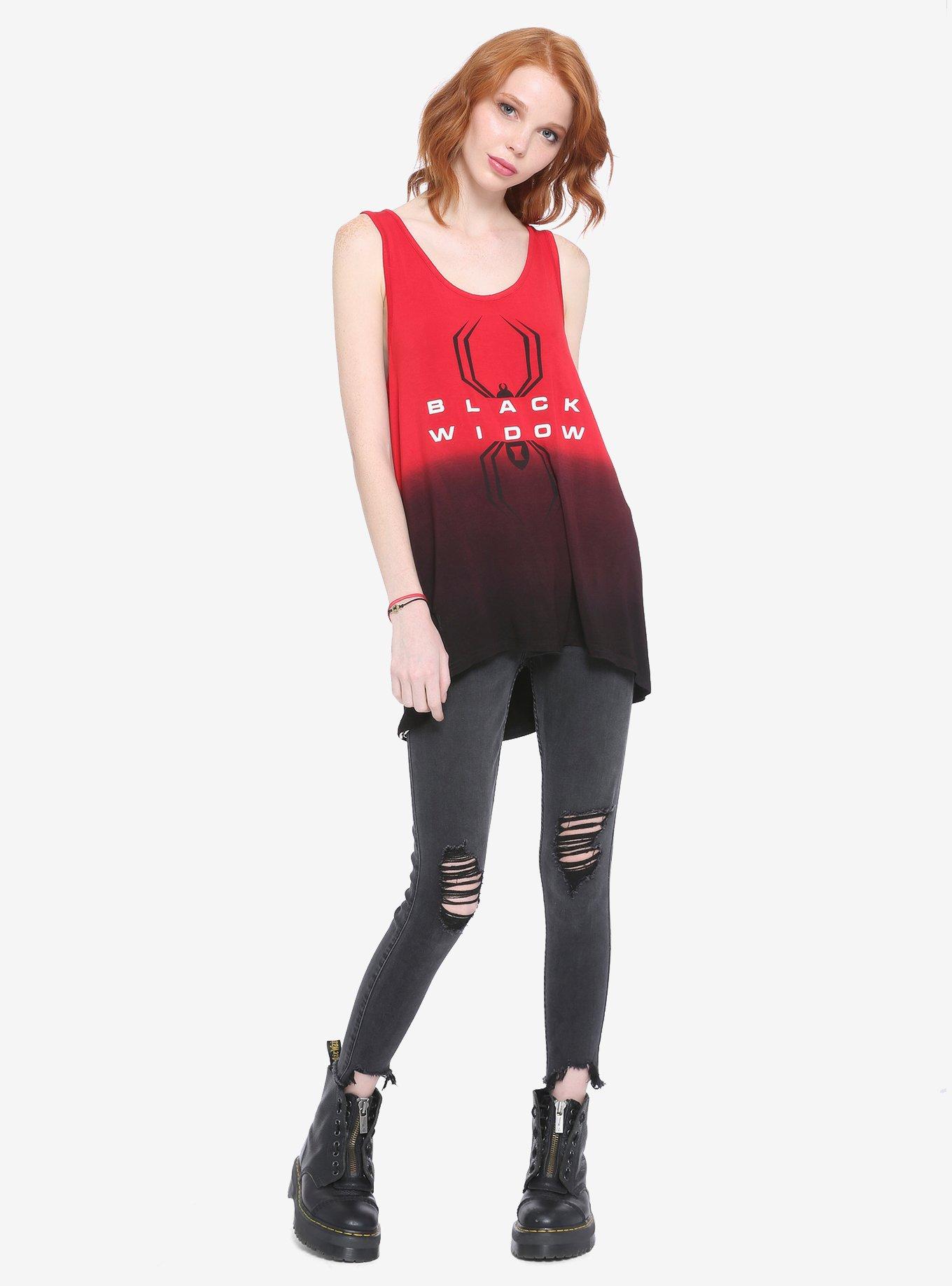 Her Universe Marvel Black Widow Dip-Dye Mesh Back Girls Tank Top, RED, alternate