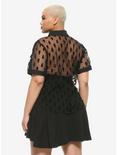 Black Flocked Coffin Sheer Girls Button-Up Plus Size, BLACK, alternate