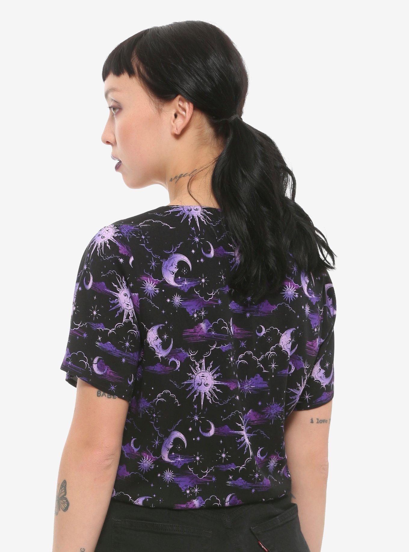 Purple Celestial Tie-Front Girls Woven Button-Up, PURPLE, alternate