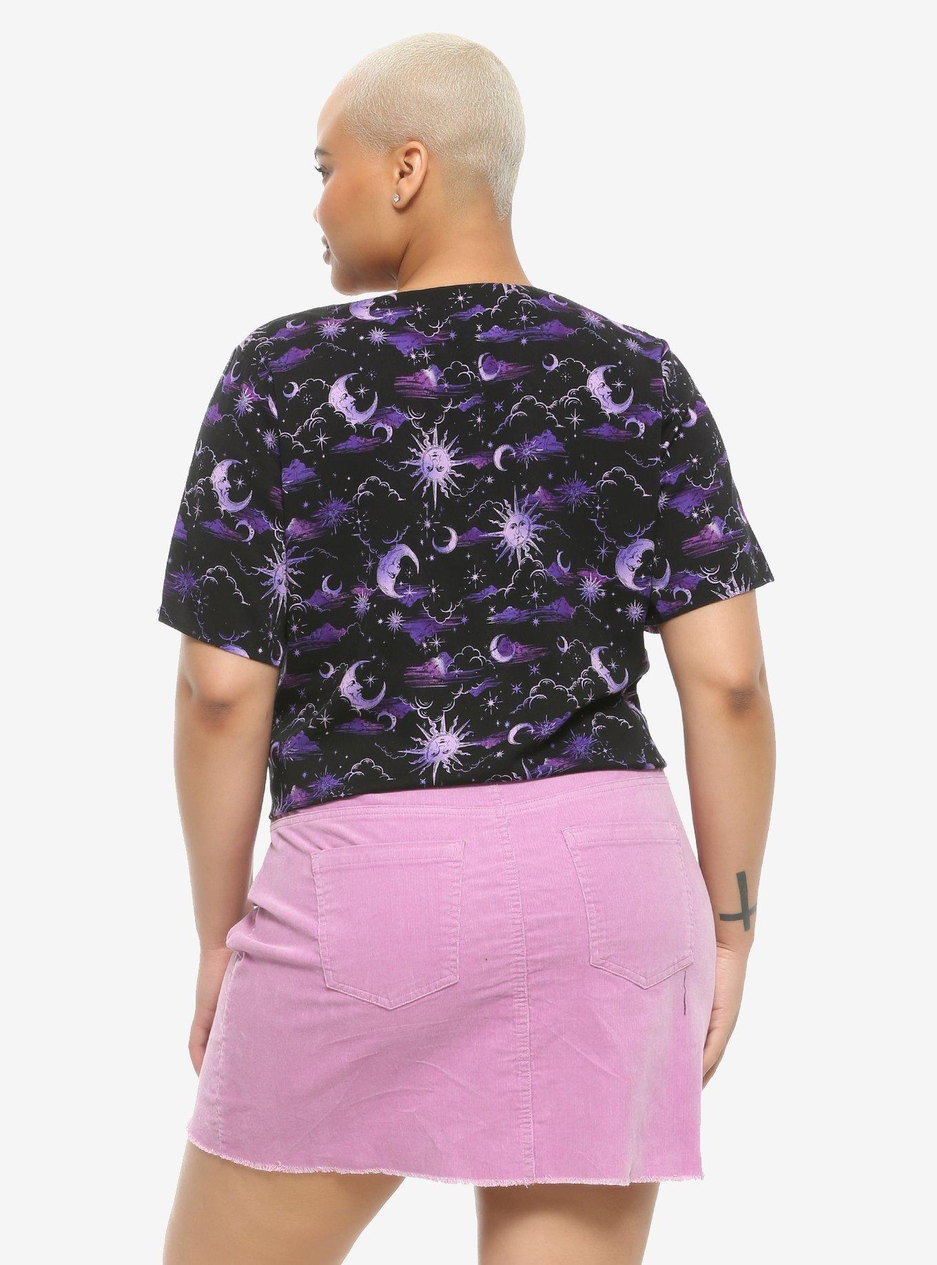 Purple Celestial Girls Tie-Front Woven Button-Up Plus Size, PURPLE, alternate
