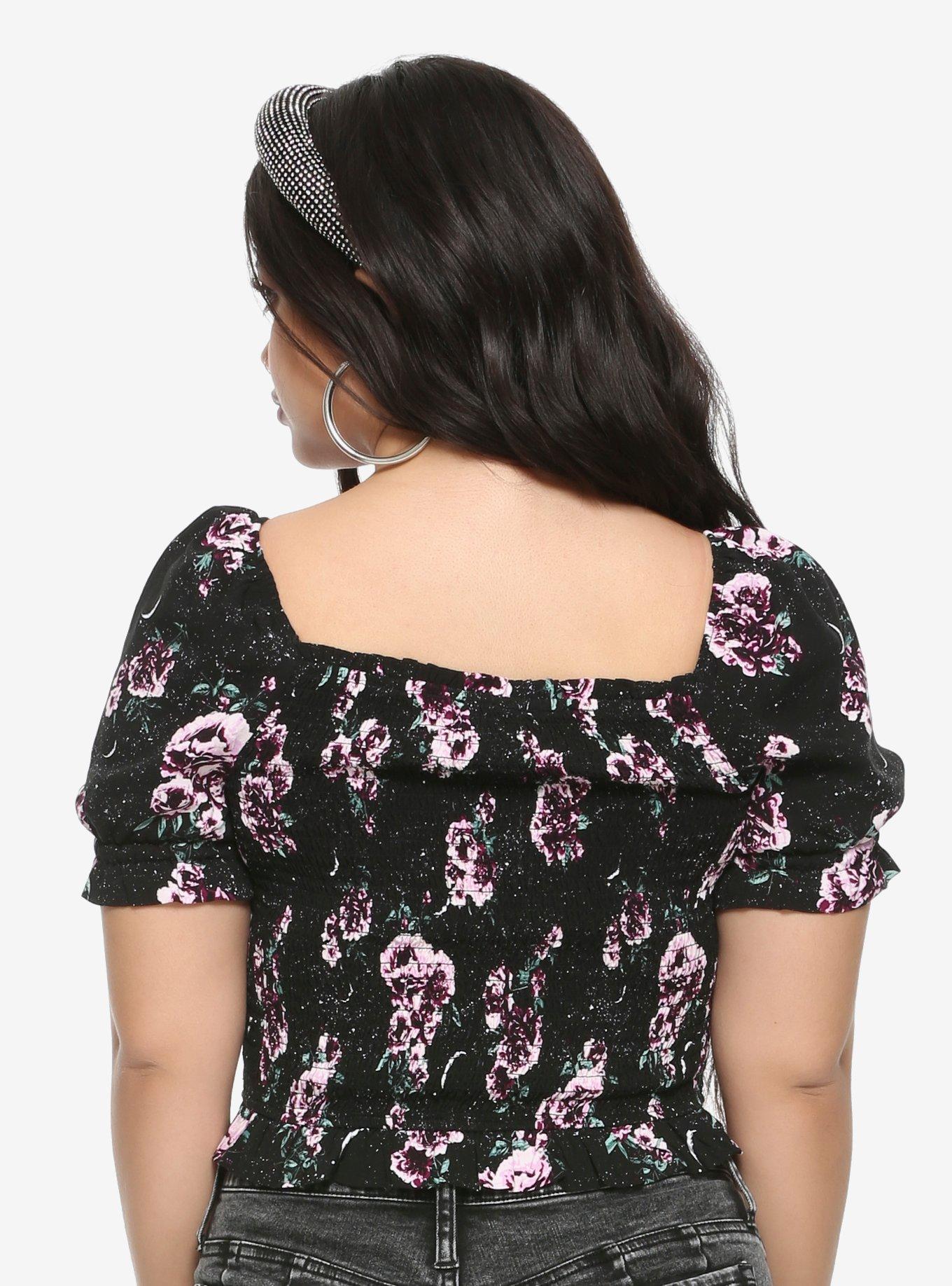 Moon & Roses Girls Crop Peasant Top, PURPLE, alternate